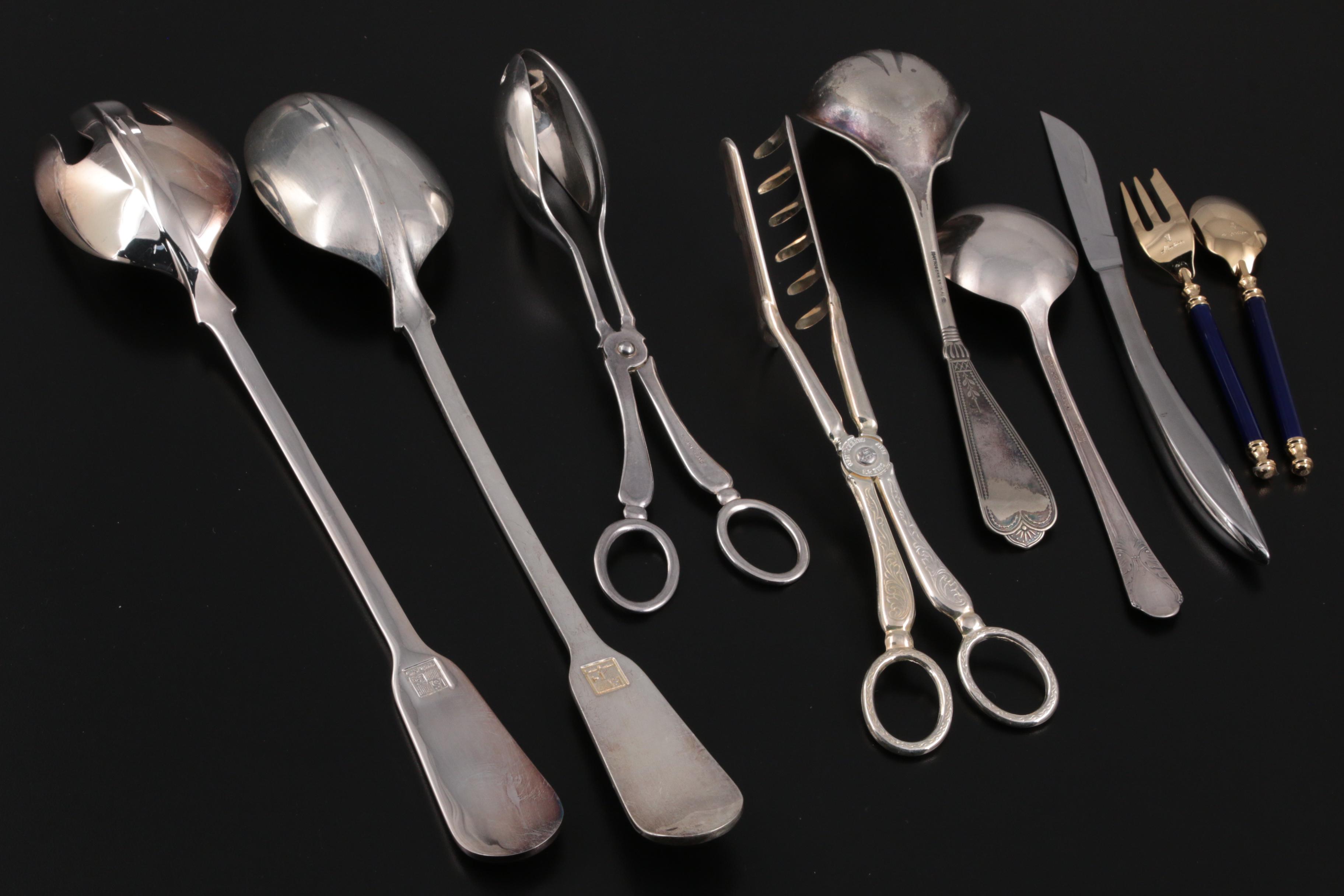 Martian Gold Wash Pastry Forks and Demitasse Spoons with Other Silver Plate