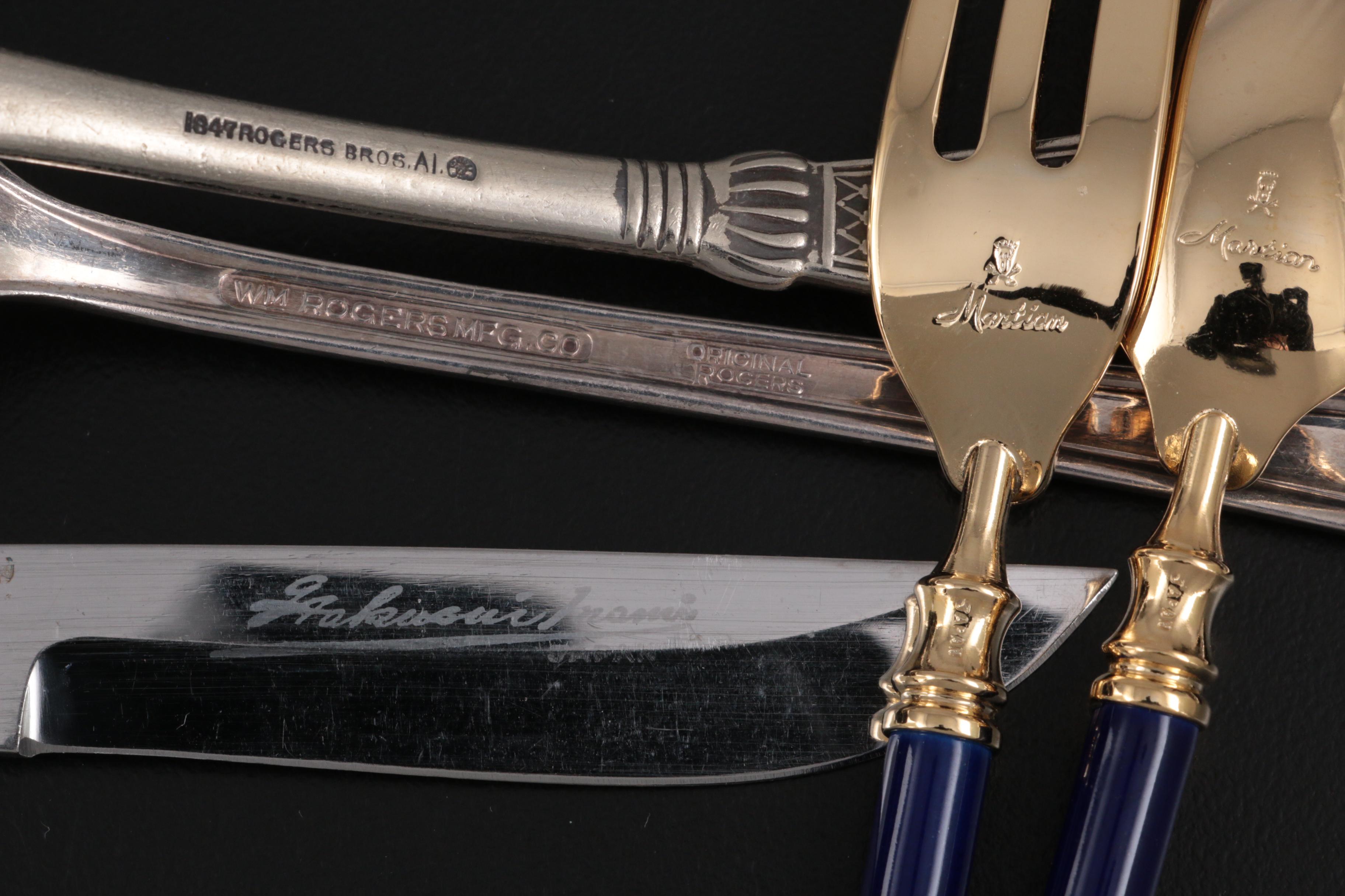 Martian Gold Wash Pastry Forks and Demitasse Spoons with Other Silver Plate