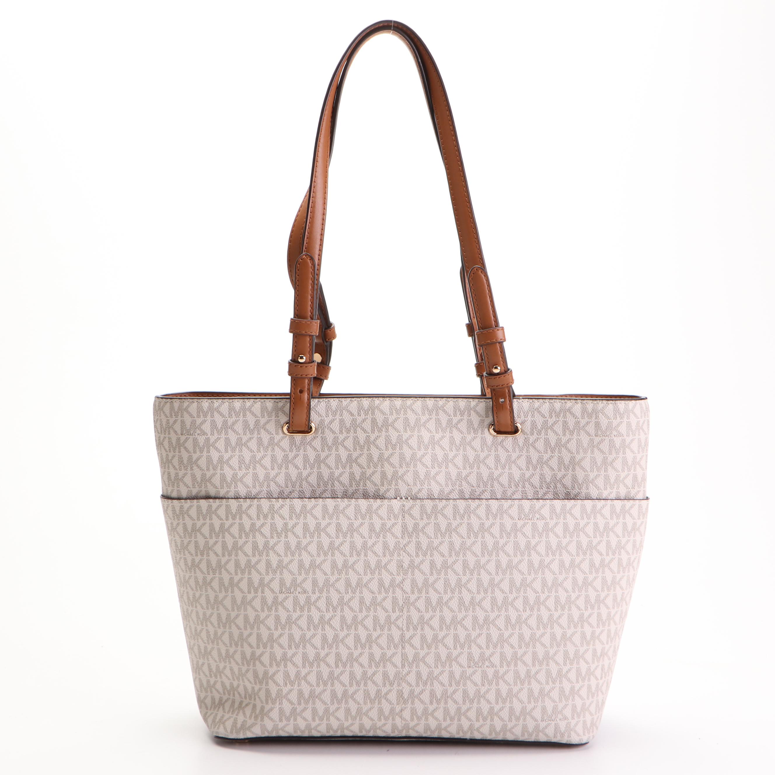 Michael Kors Bedford Medium Logo Tote Bag in Coated Canvas and Leather