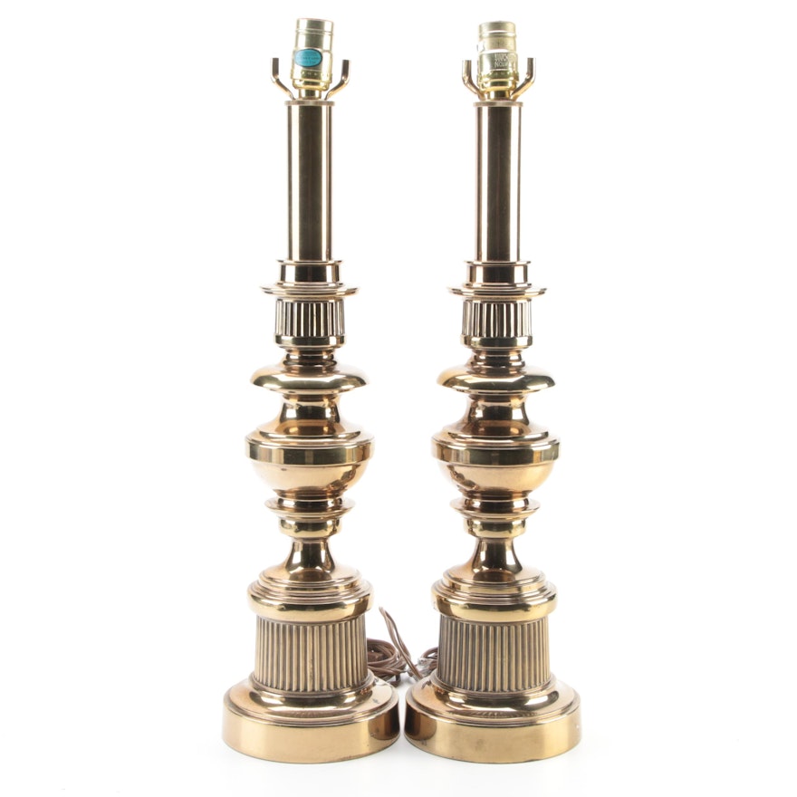 Pair of Stiffel Art Deco Style Brass Table Lamps, Late 20th Century