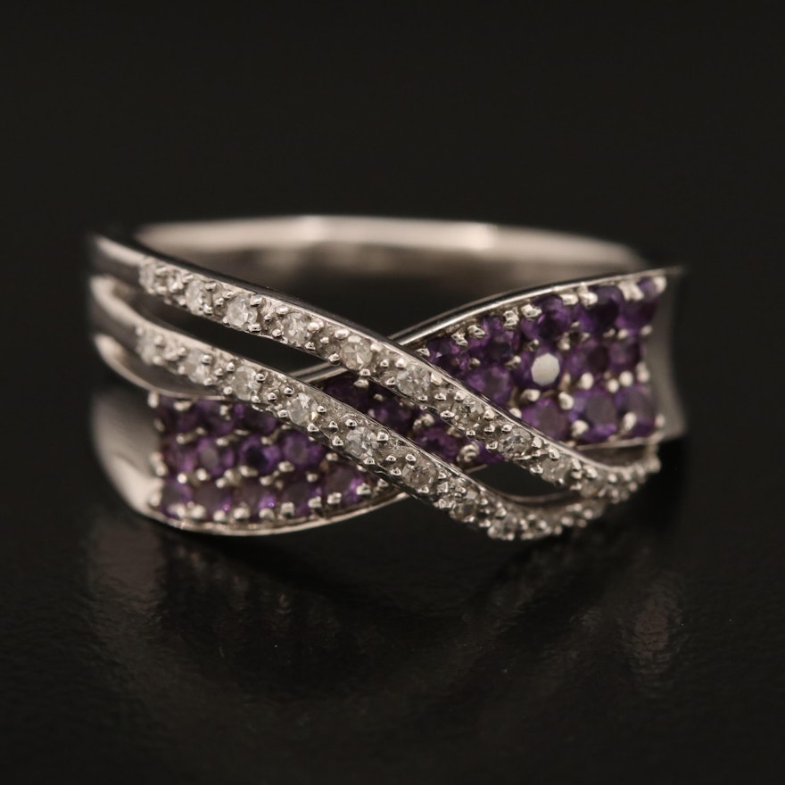 10K Diamond and Amethyst Crossover Ring