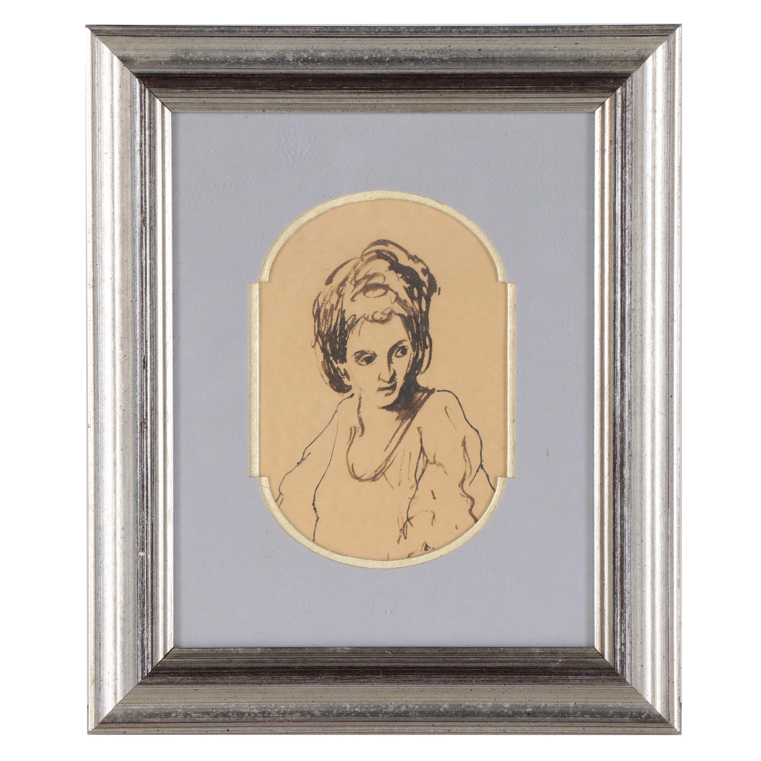 Academic School Portrait Ink Sketch of a Woman