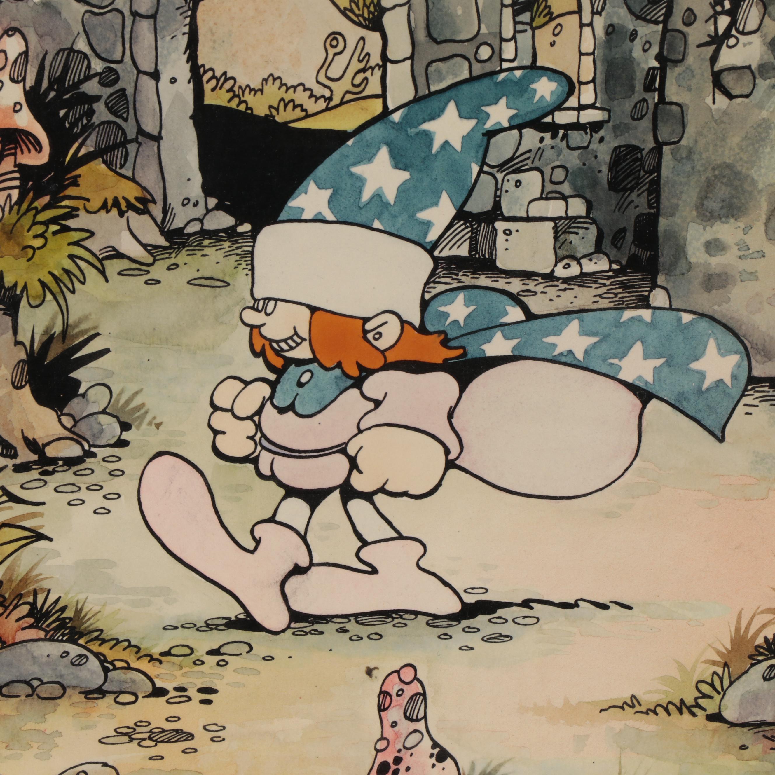 James Montgomery Elliott Ink and Watercolor Illustration, 1974