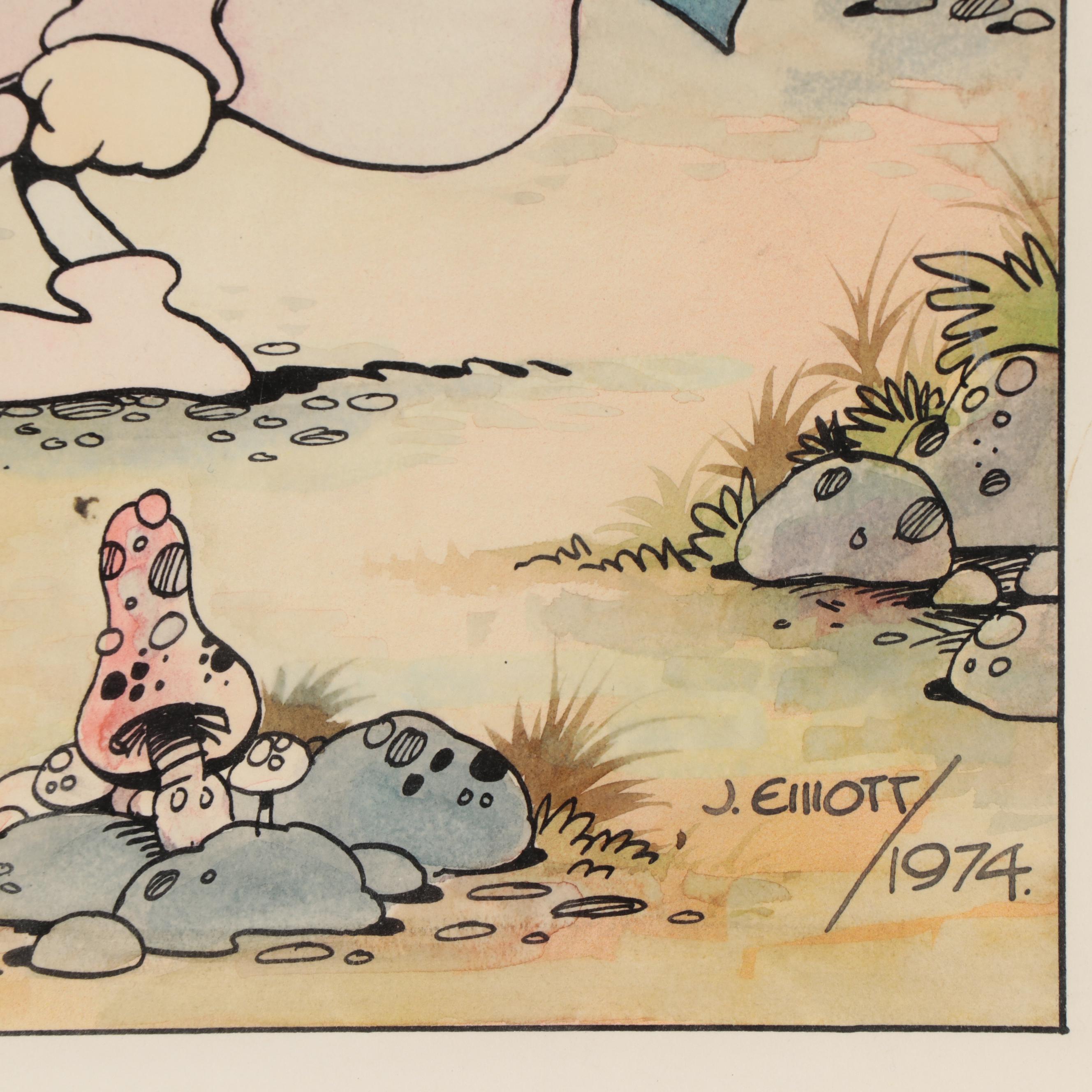 James Montgomery Elliott Ink and Watercolor Illustration, 1974