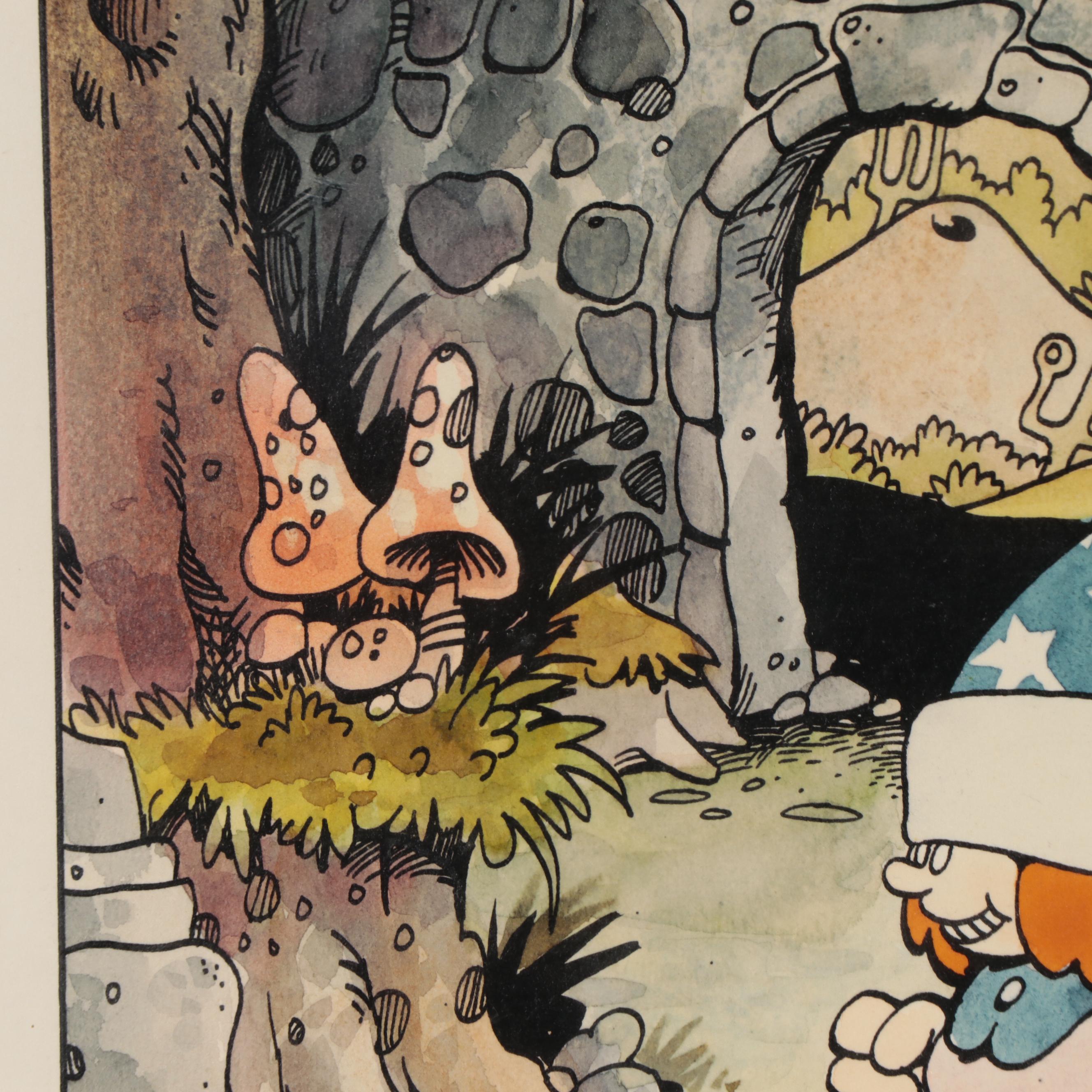 James Montgomery Elliott Ink and Watercolor Illustration, 1974