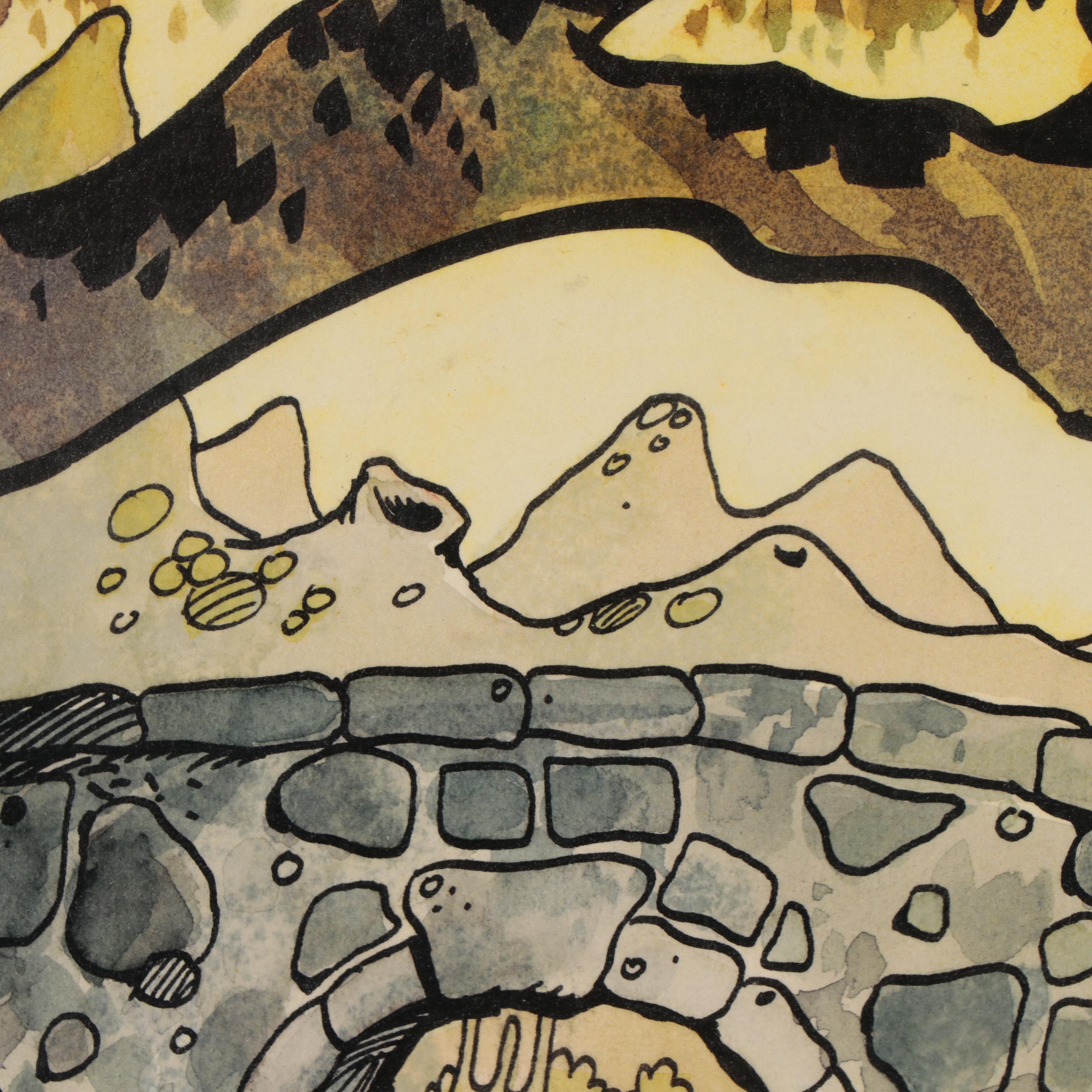 James Montgomery Elliott Ink and Watercolor Illustration, 1974