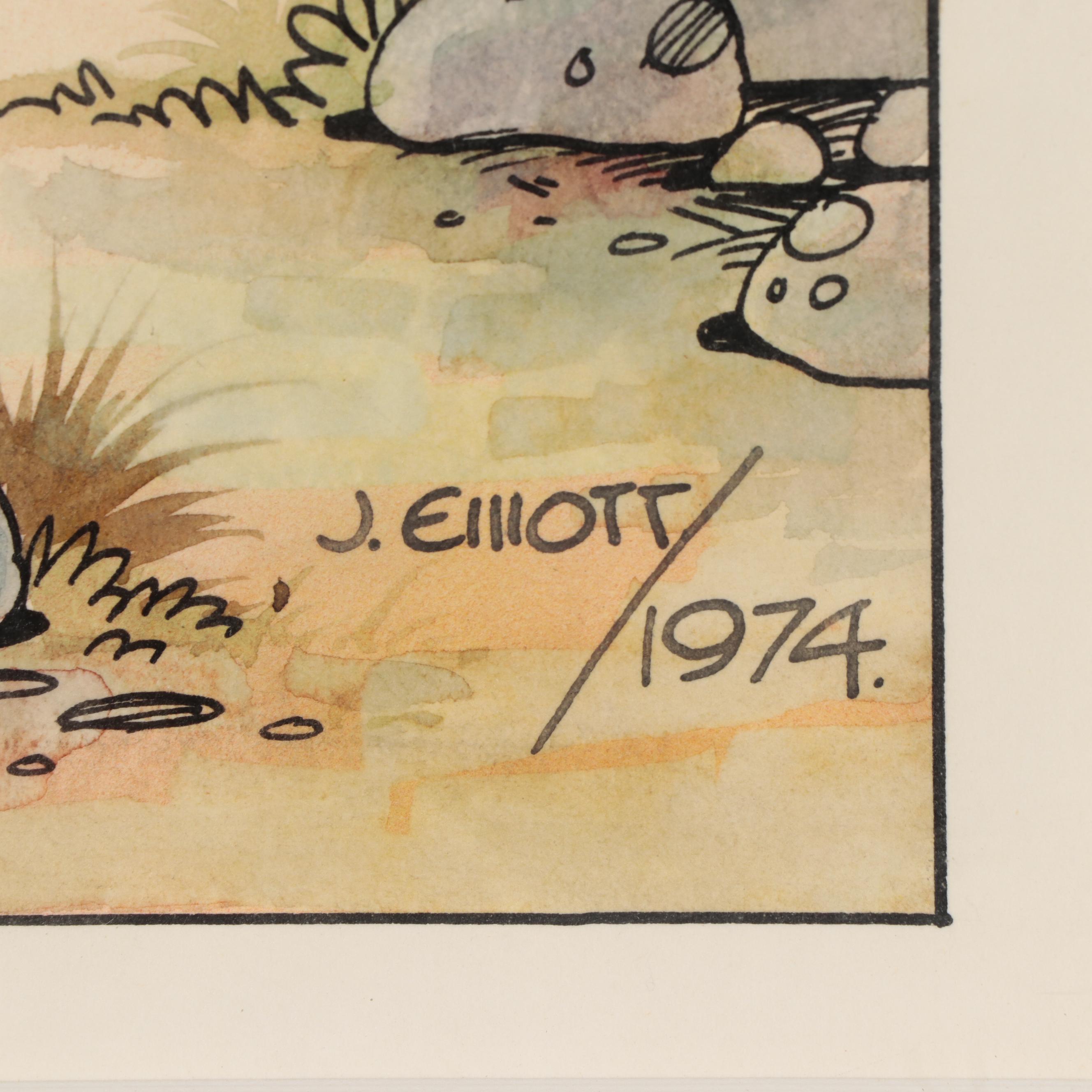 James Montgomery Elliott Ink and Watercolor Illustration, 1974