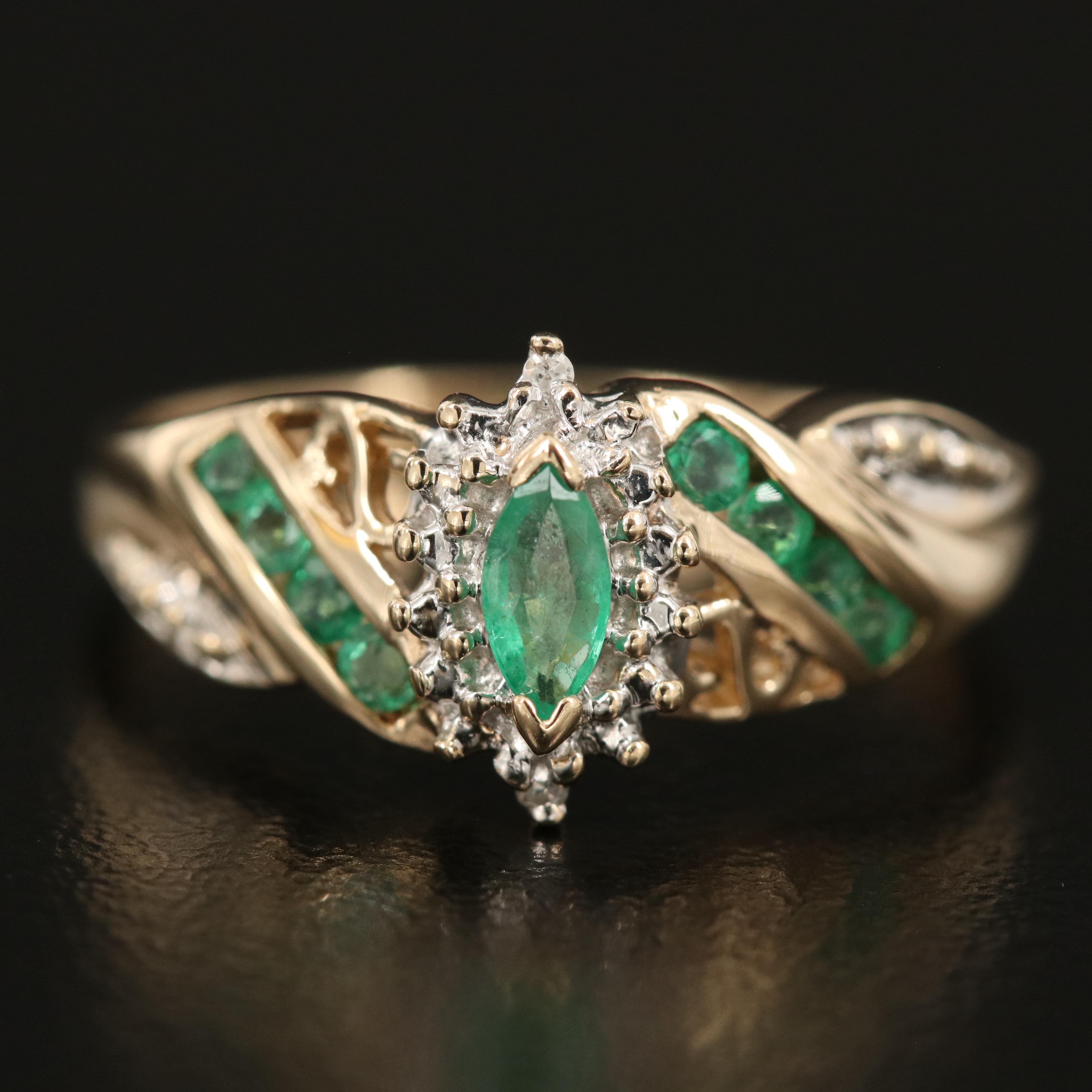 10K Emerald and Diamond Ring