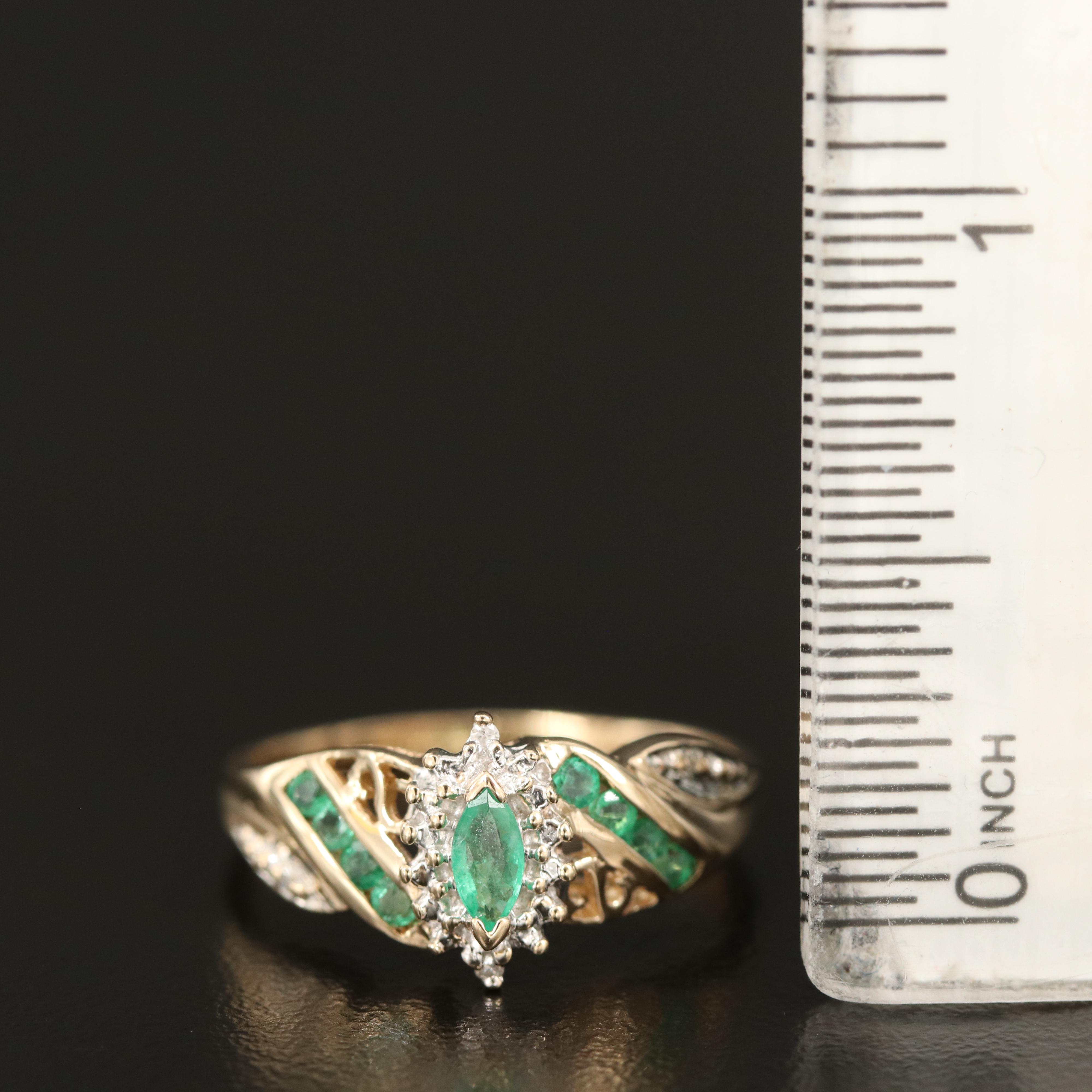 10K Emerald and Diamond Ring