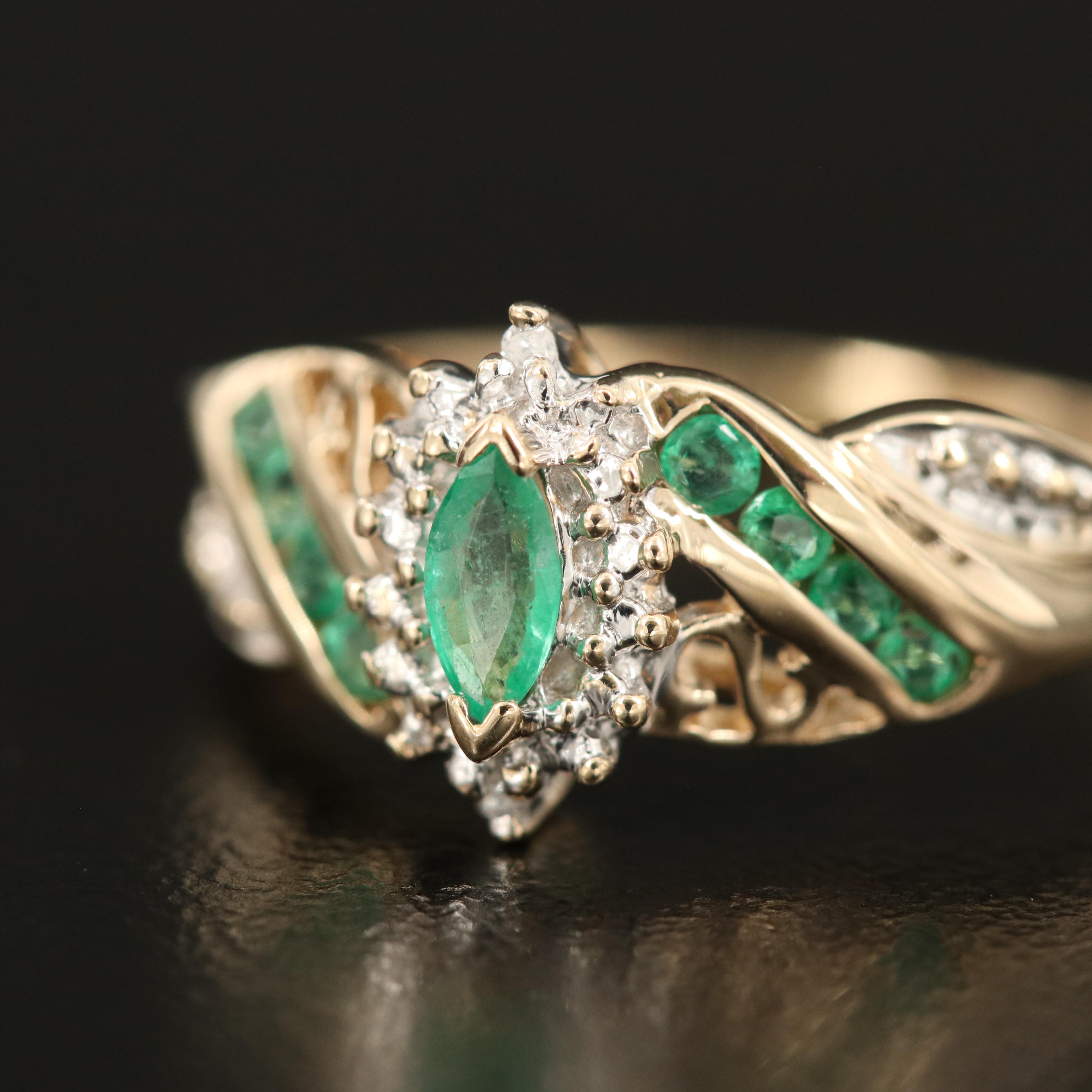 10K Emerald and Diamond Ring
