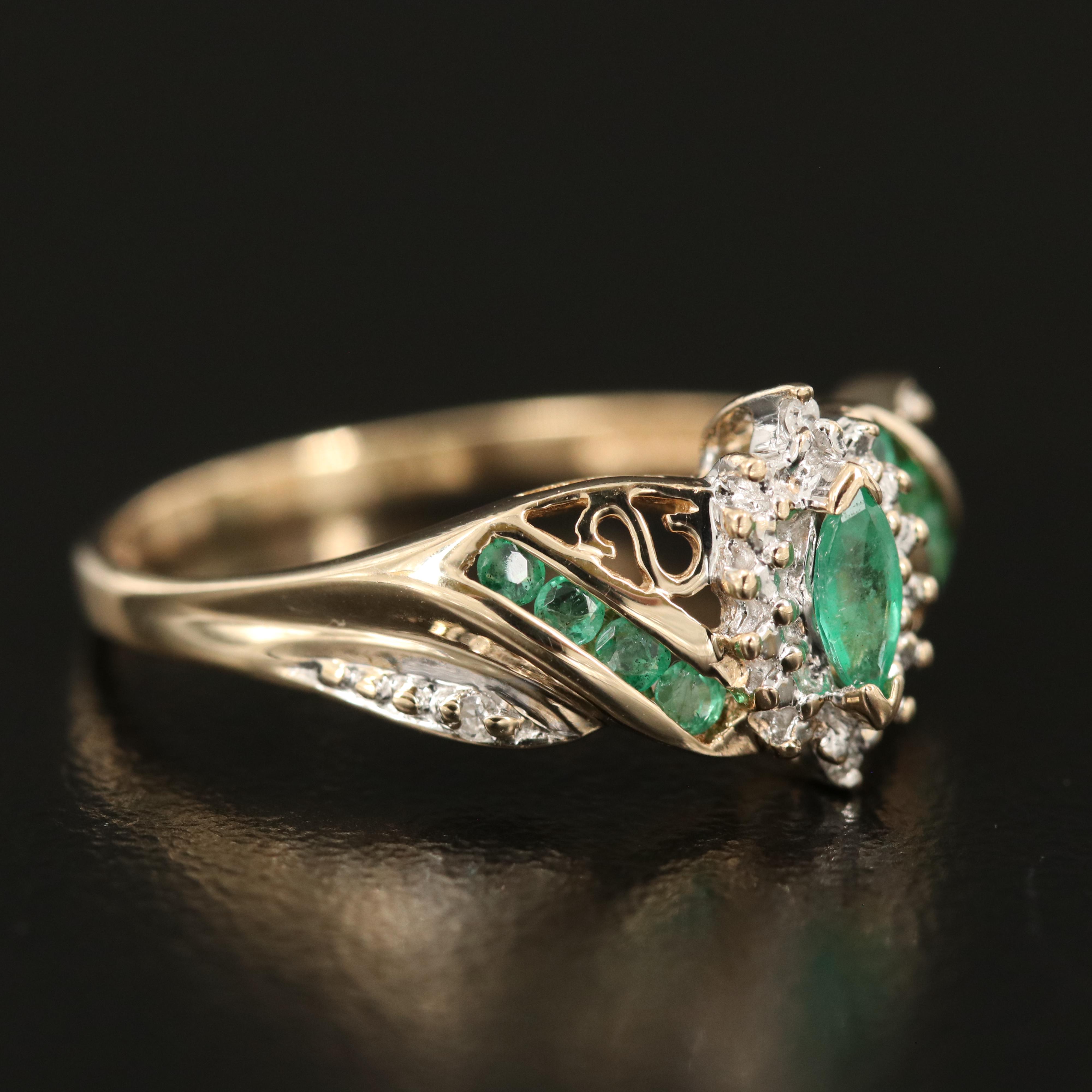 10K Emerald and Diamond Ring