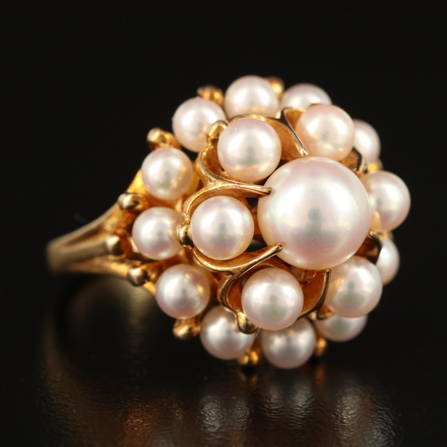 Mikimoto 14K Pearl Tiered Ring