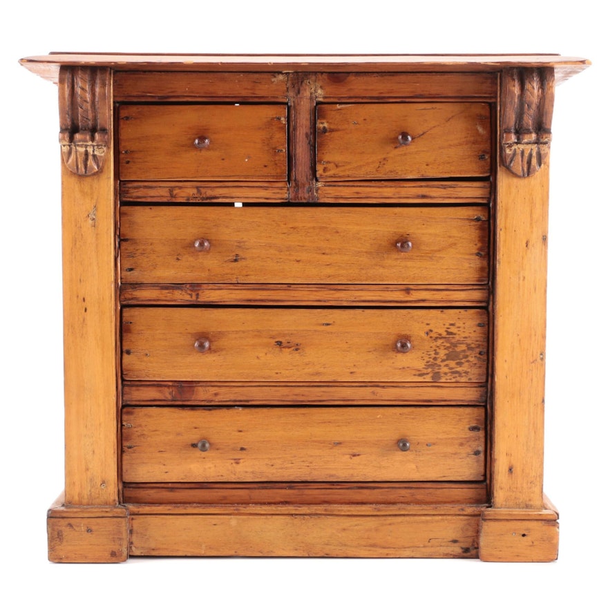 Victorian Miniature Five-Drawer Pine Chest, Mid to Late 19th Century