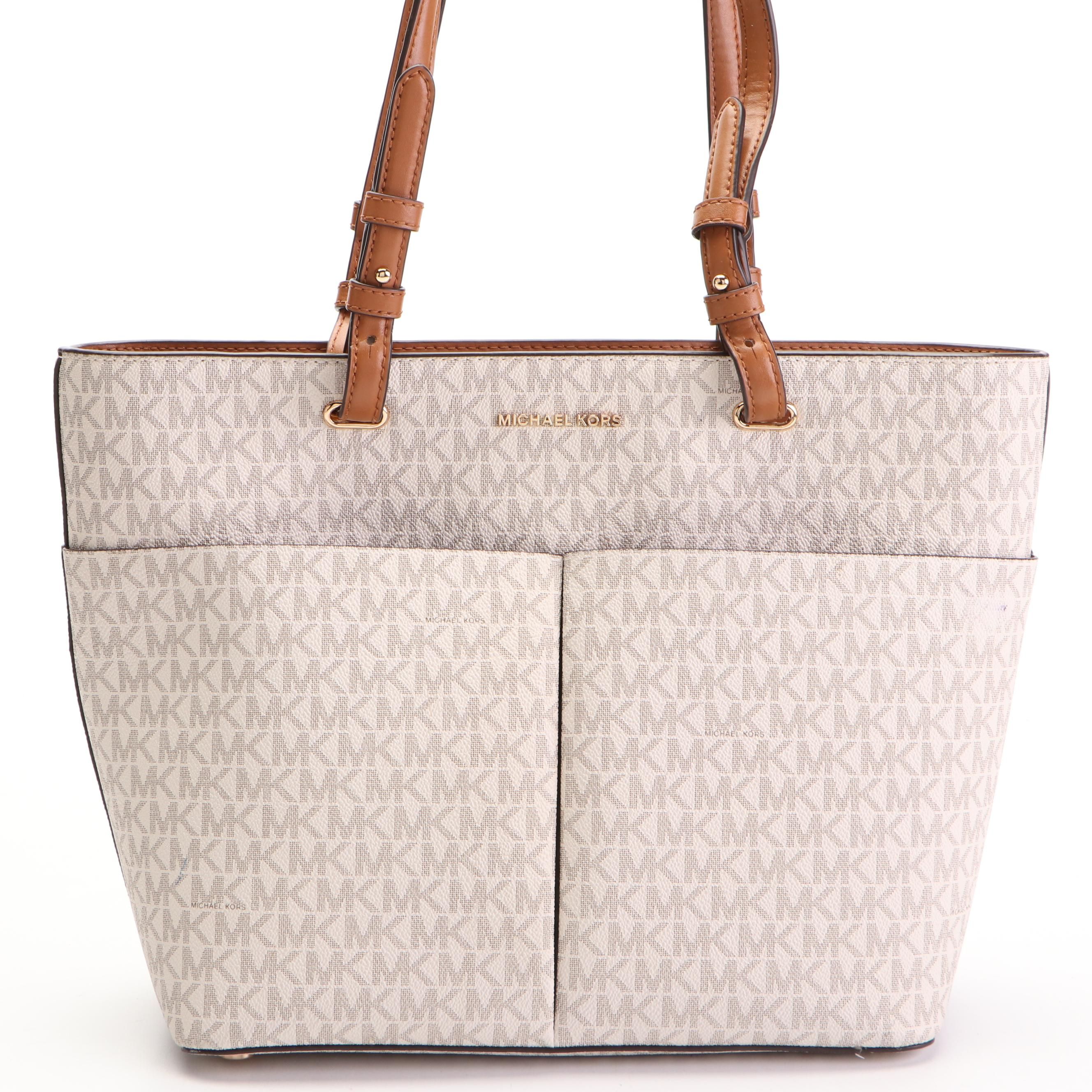 Michael Kors Bedford Medium Logo Tote Bag in Coated Canvas and Leather