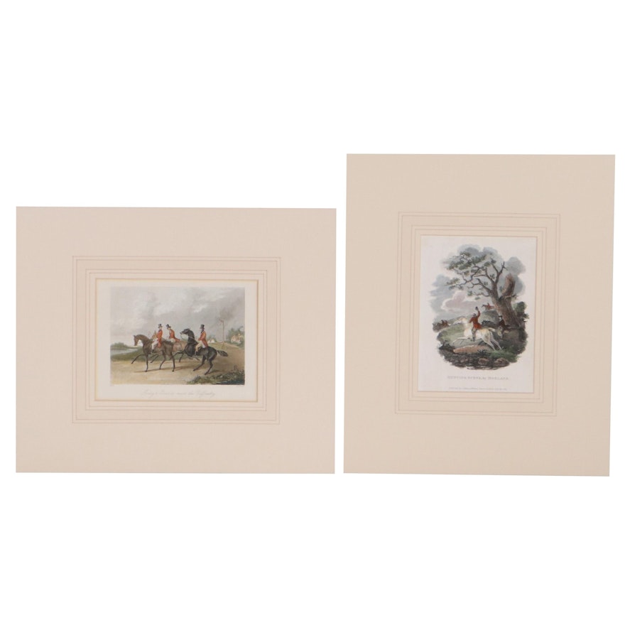 Hand-Colored Engravings of Hunting Scenes, 19th Century