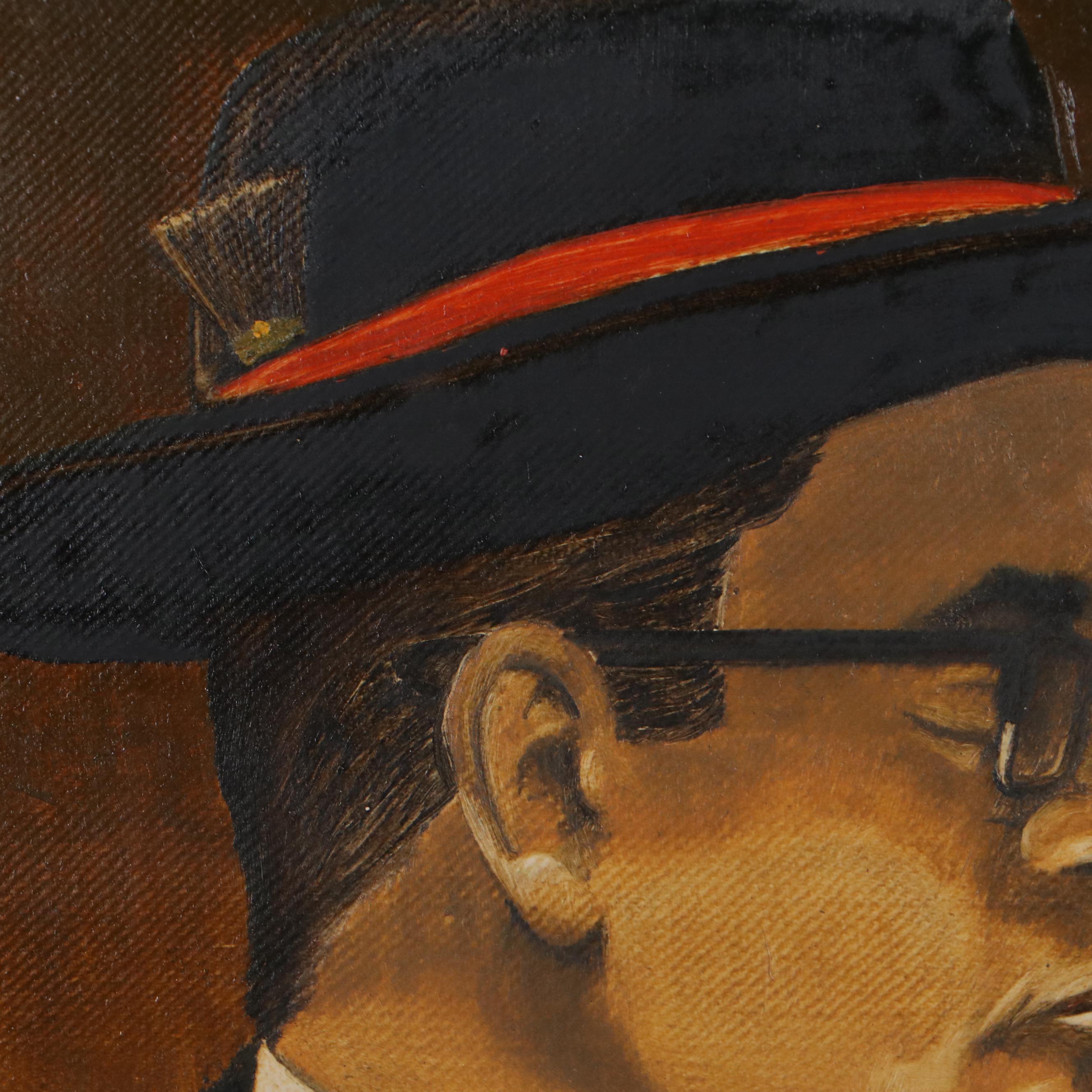 Oil Painting of German Man Drinking Beer, Late 20th Century