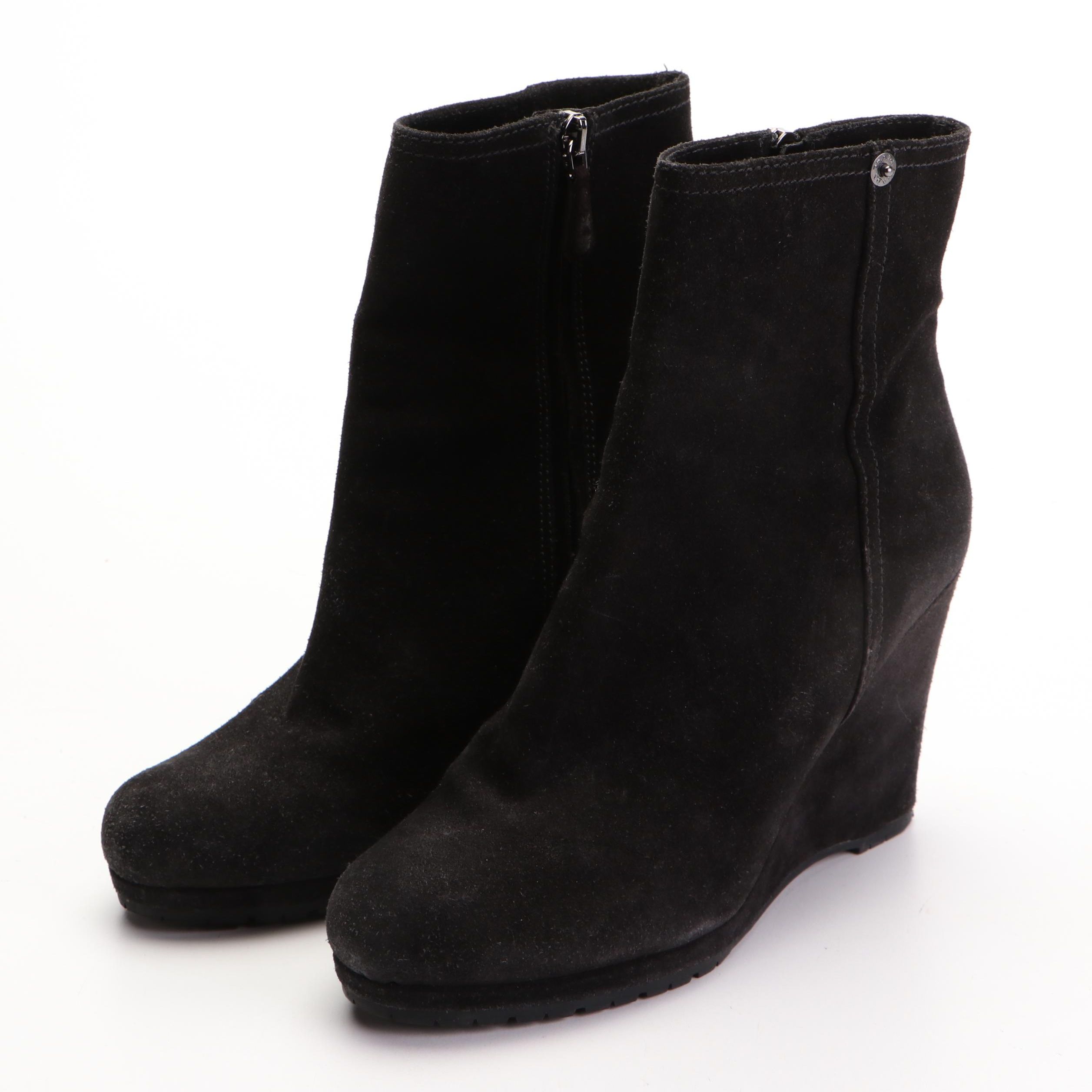 Prada Wedge Ankle Boots in Black Suede