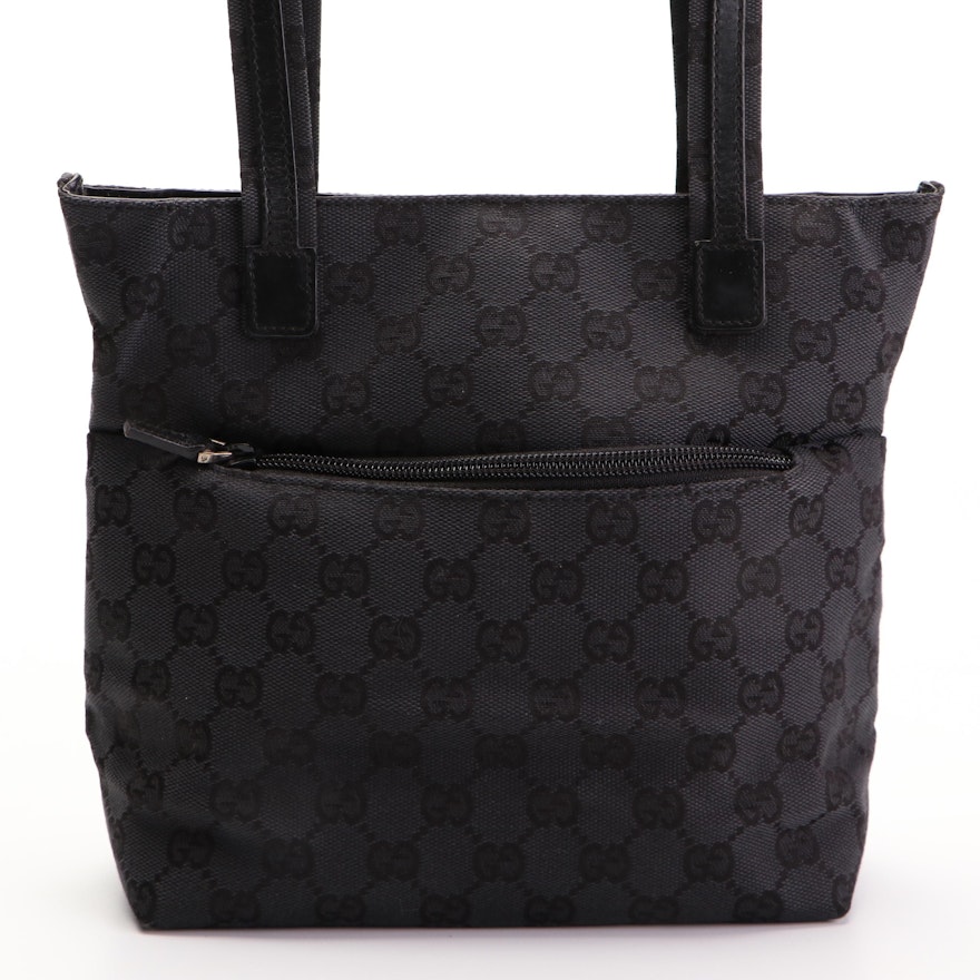 Gucci Small Shoulder Tote Bag in Black GG Canvas and Leather