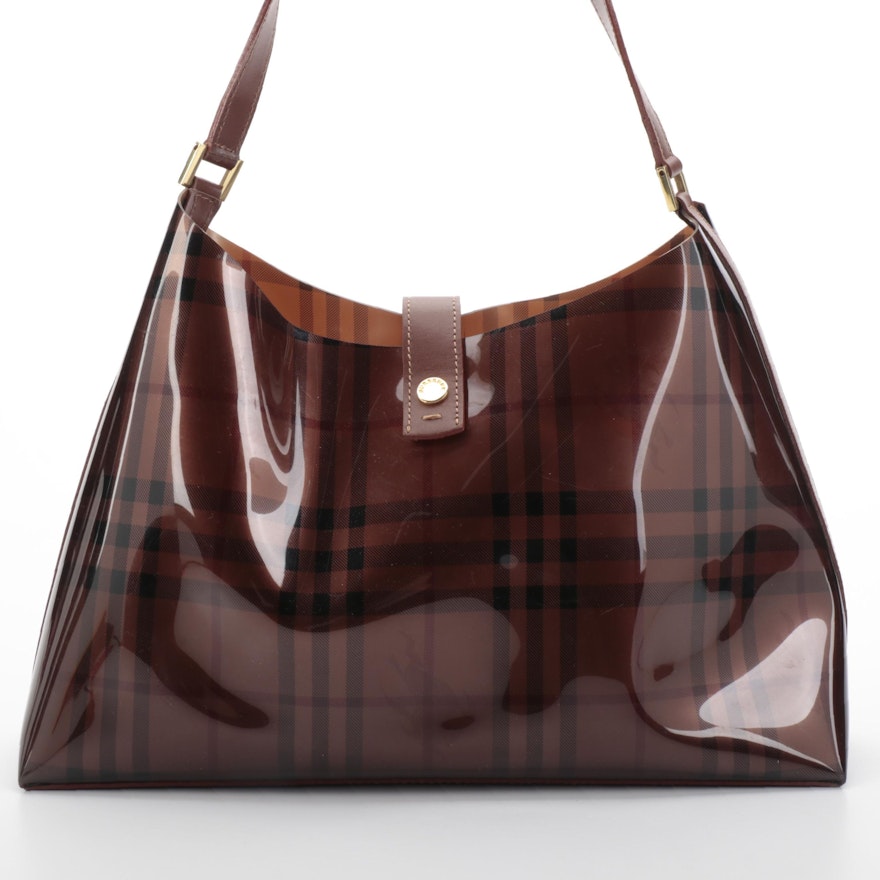 Burberry Shoulder Bag in Brown "Haymarket Check" PVC and Brown Leather