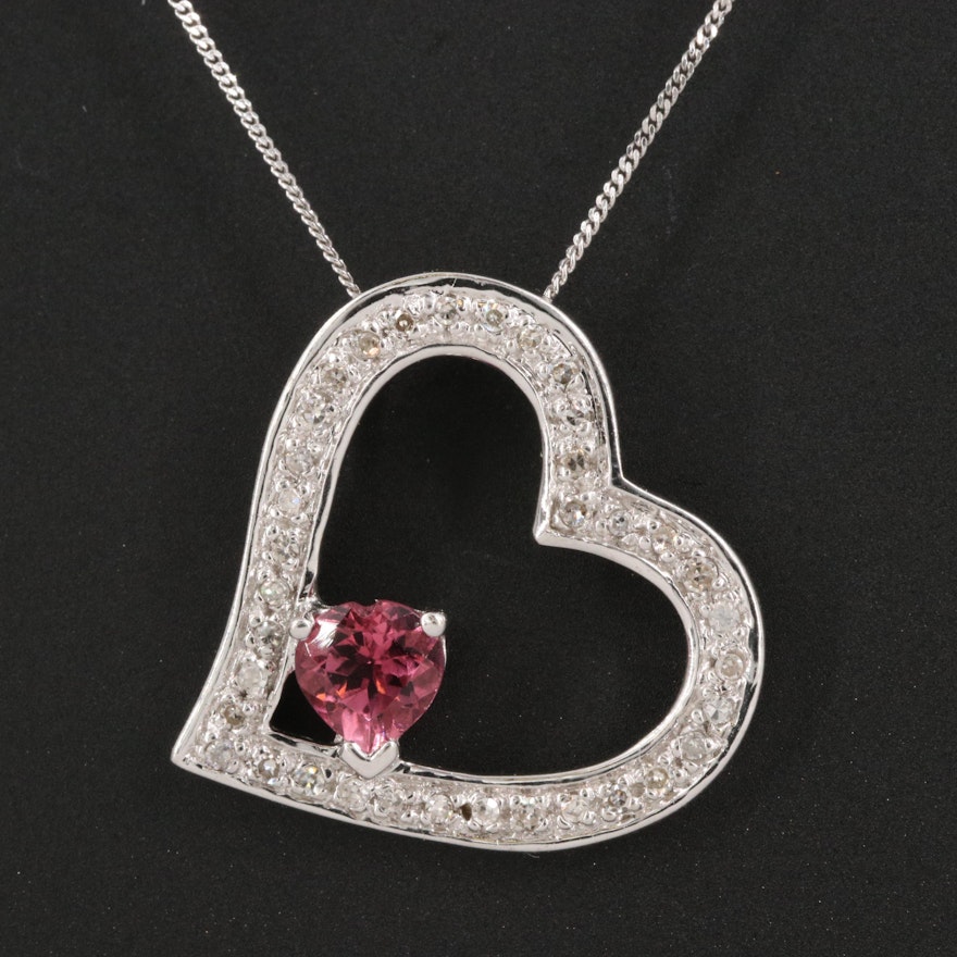 14K Tourmaline and Diamond Heart Pendant Necklace