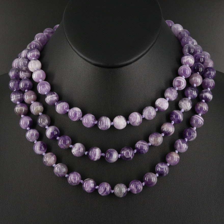 Rope Length Amethyst Bead Necklace