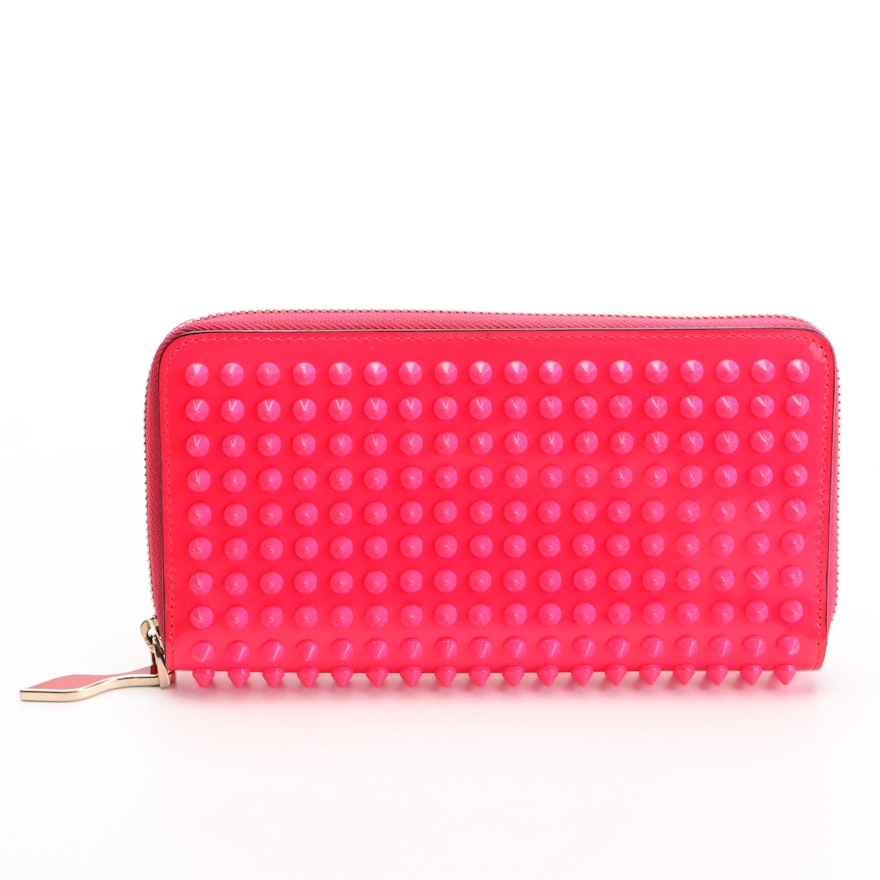 Christian Louboutin Panettone Zipper Wallet in Spiked Pink Patent Leather