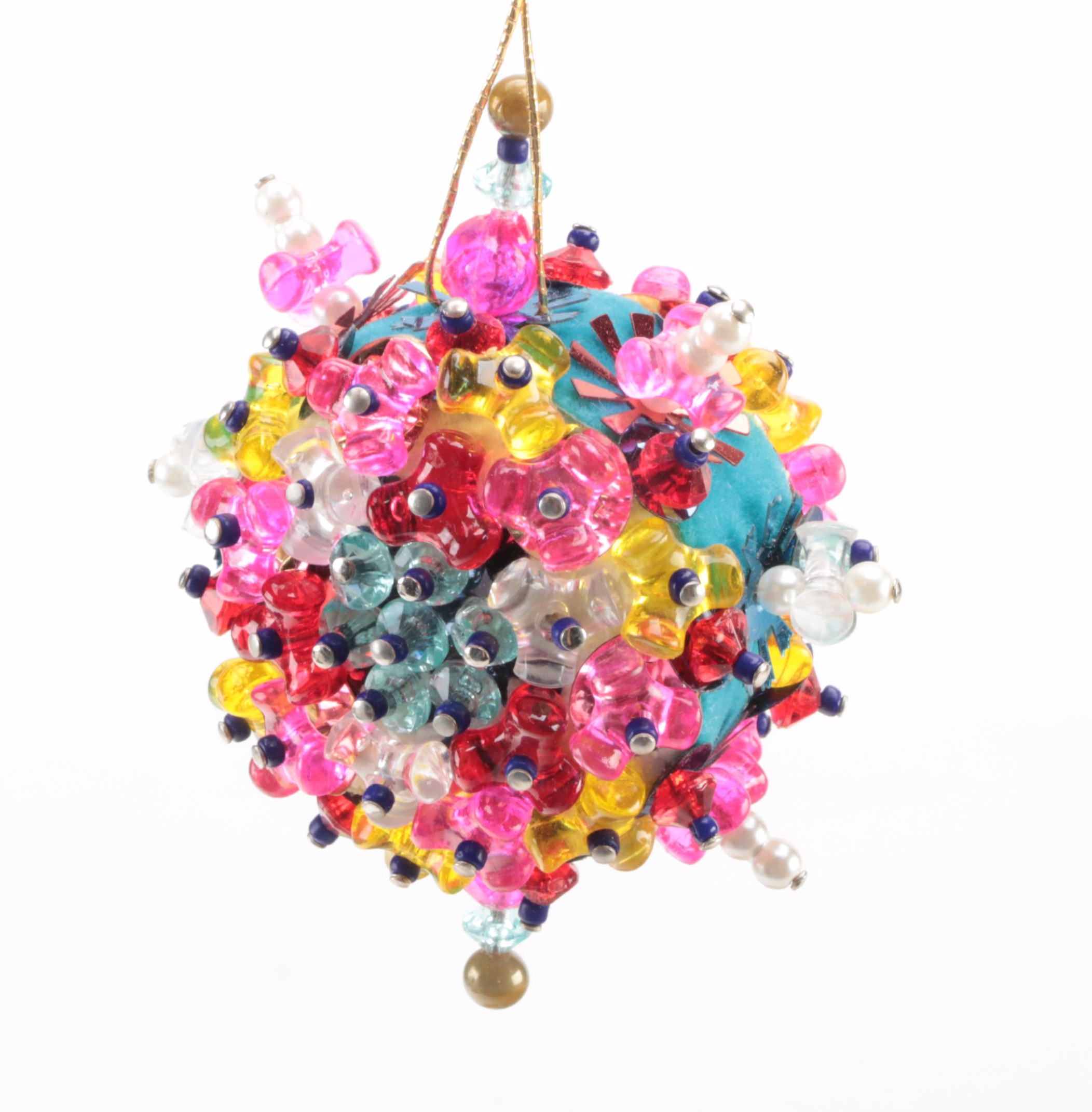 Handmade Victorian Style Bead and Sequin Decorated Ornaments, Mid-20th C.