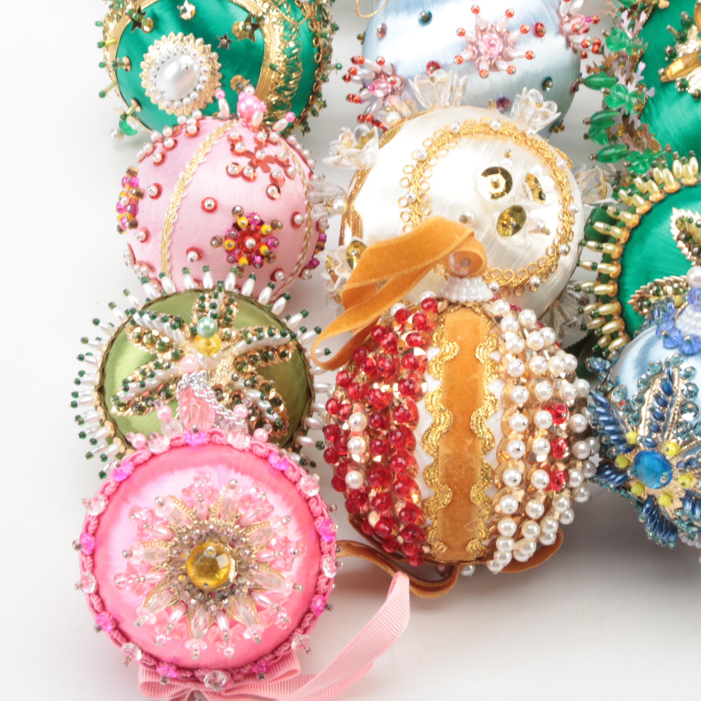 Handmade Victorian Style Bead and Sequin Decorated Ornaments, Mid-20th C.
