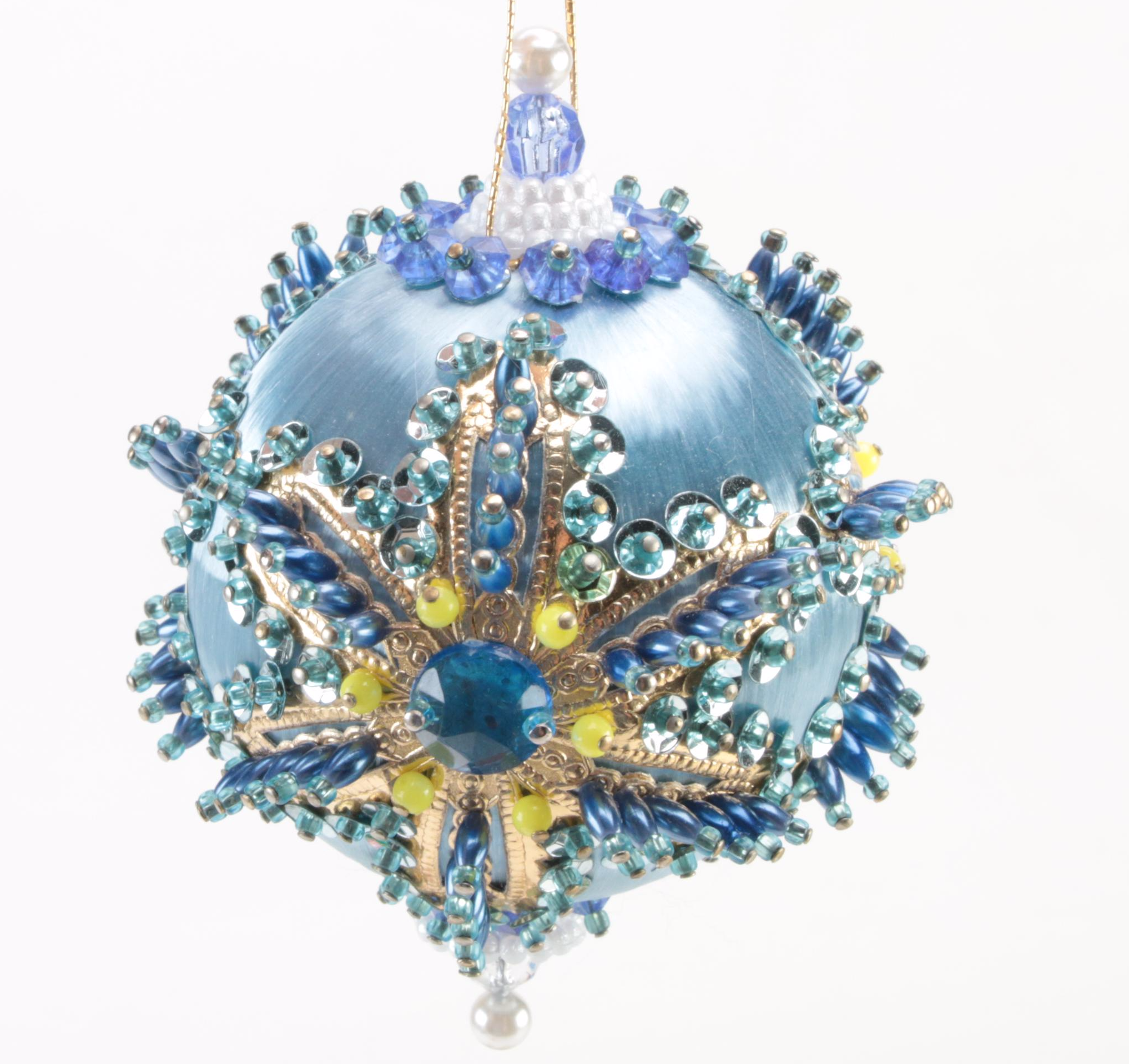 Handmade Victorian Style Bead and Sequin Decorated Ornaments, Mid-20th C.
