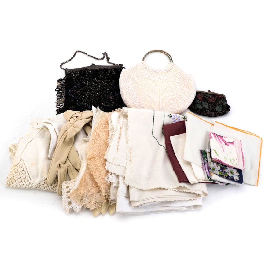 Gloves, Handkerchiefs, Collars, Evening Bags, Pouch, Cami, and Table Runners