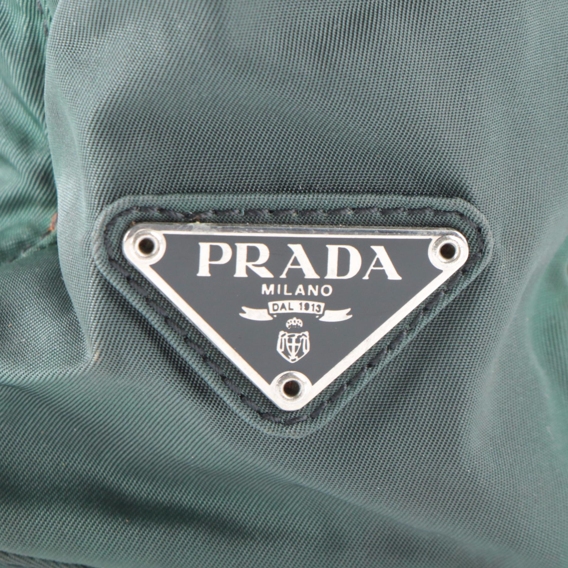 Prada Small Tote Bag in Green Tessuto Nylon with Black Composite Handles