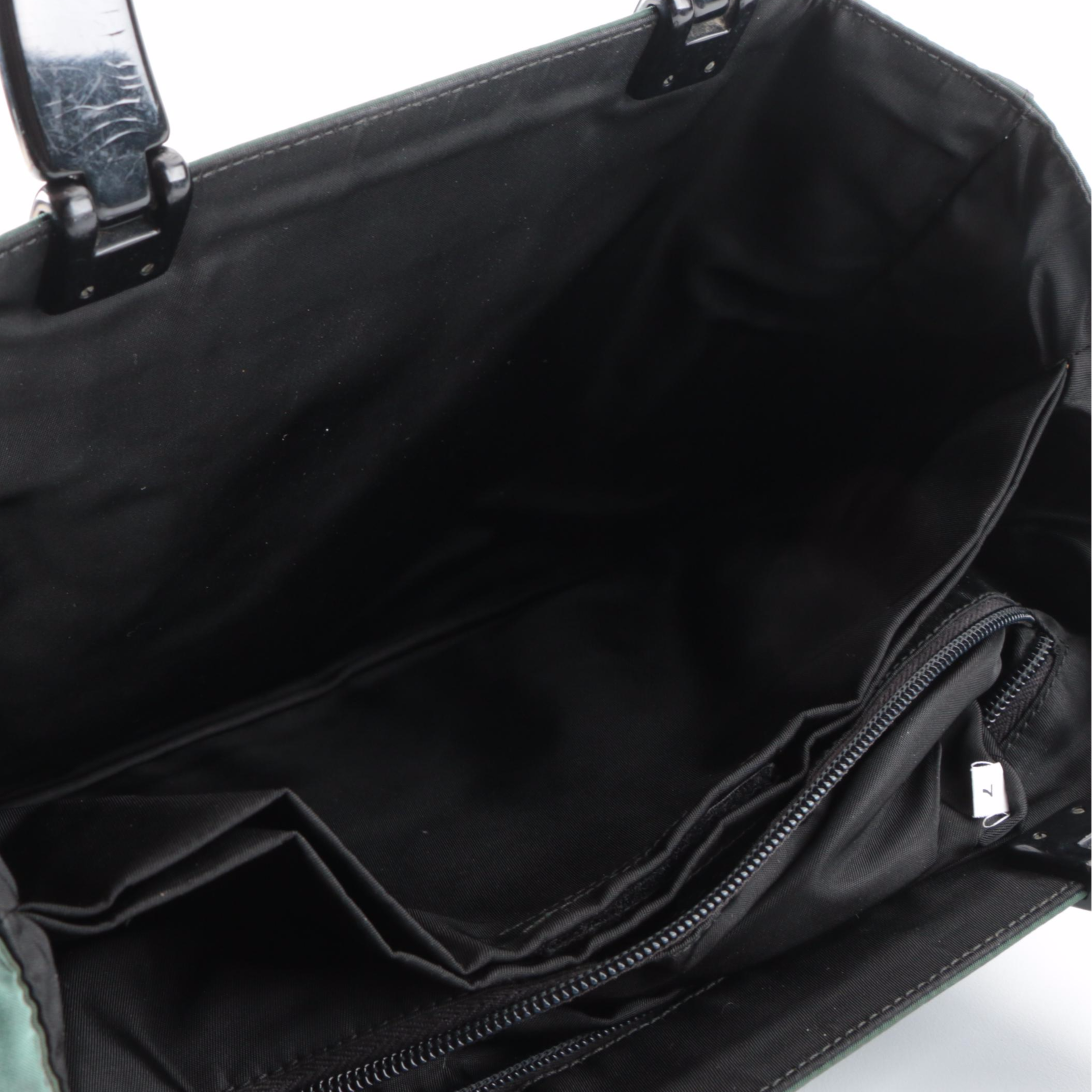 Prada Small Tote Bag in Green Tessuto Nylon with Black Composite Handles