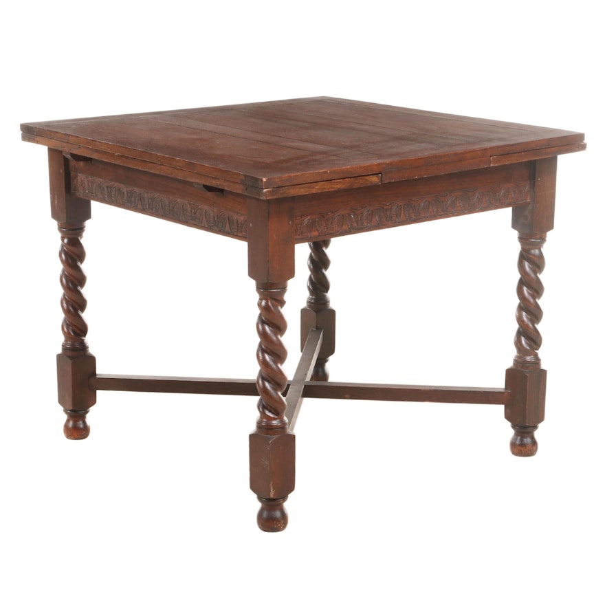 Jacobean Revival Press-Decorated and Quartersawn Oak Draw-Leaf Dining Table