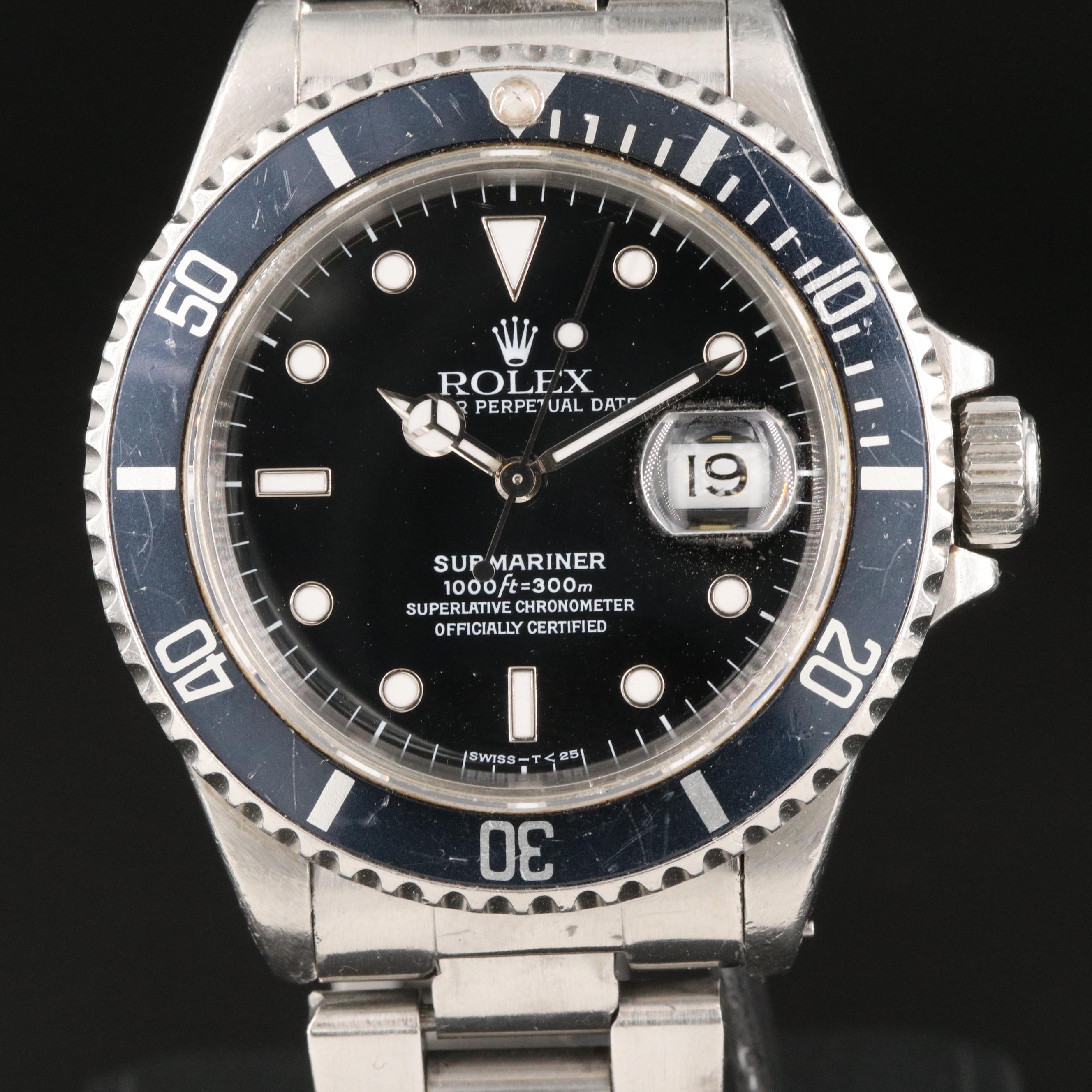 1985 Rolex Submariner Date Chronometer Stainless Steel and Aluminum Watch