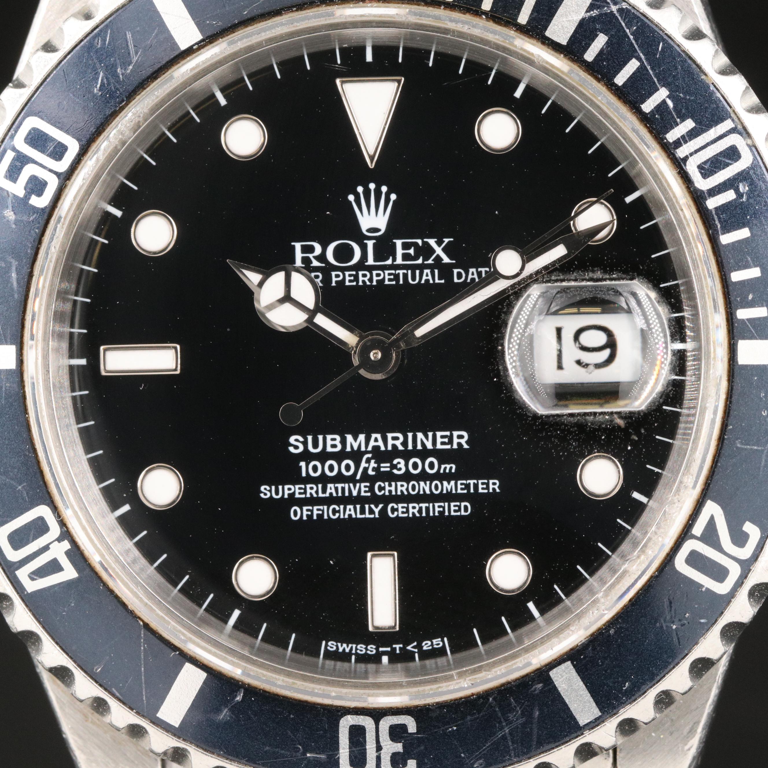 1985 Rolex Submariner Date Chronometer Stainless Steel and Aluminum Watch