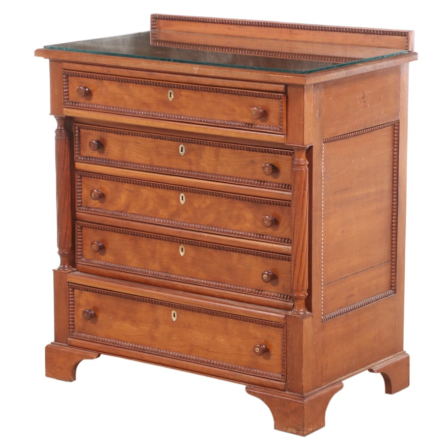 American Empire Style Cherrywood Five-Drawer Bedside Chest, 20th Century