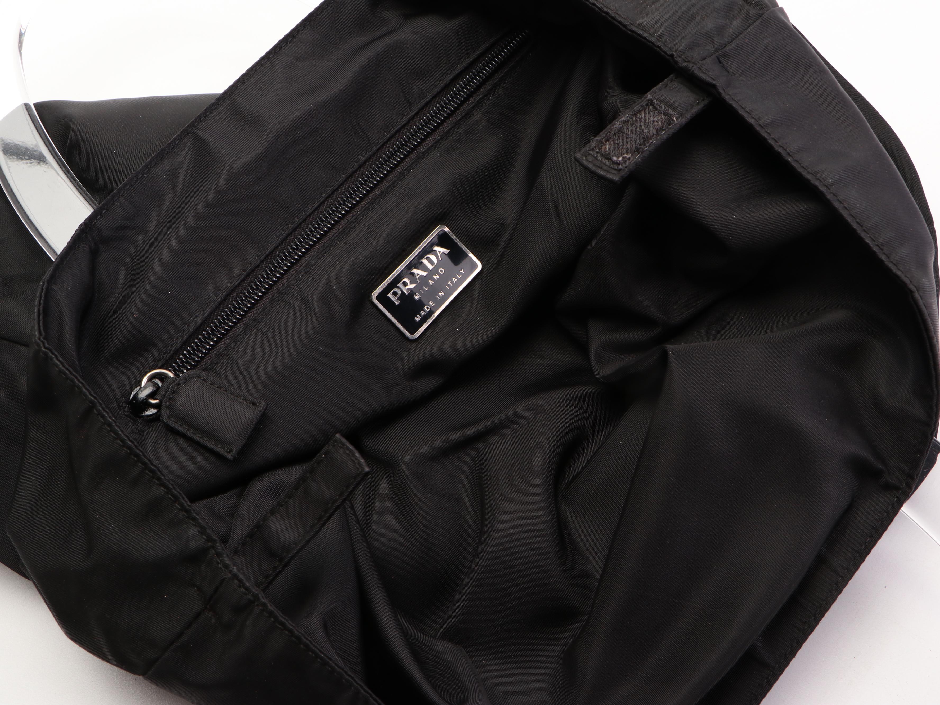 Prada Tote Bag Medium in Black Nylon Tessuto with Clear Composite Handles