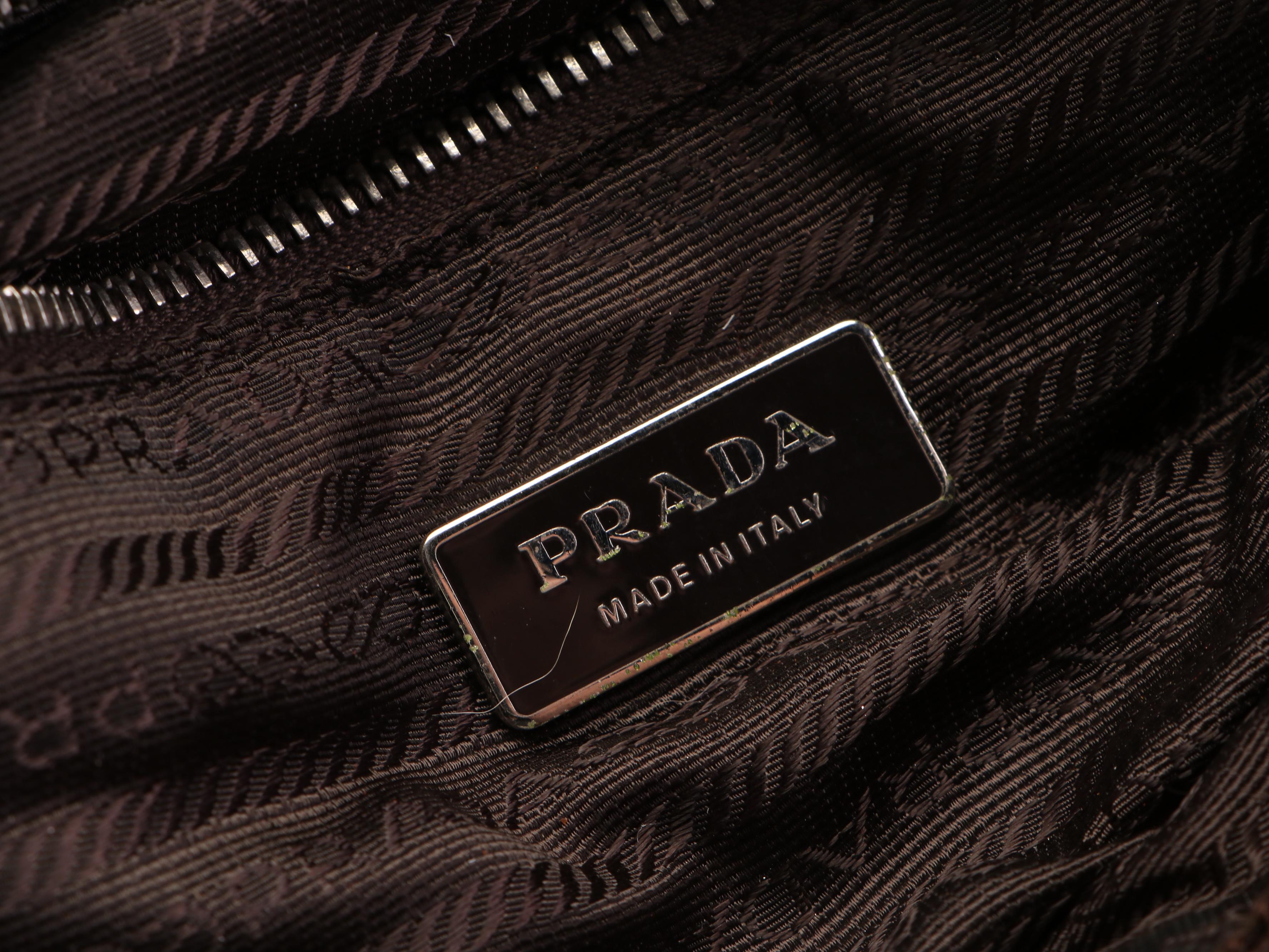 Prada Shoulder Tote Bag Small in Olive Tessuto Nylon and Dark Brown Leather