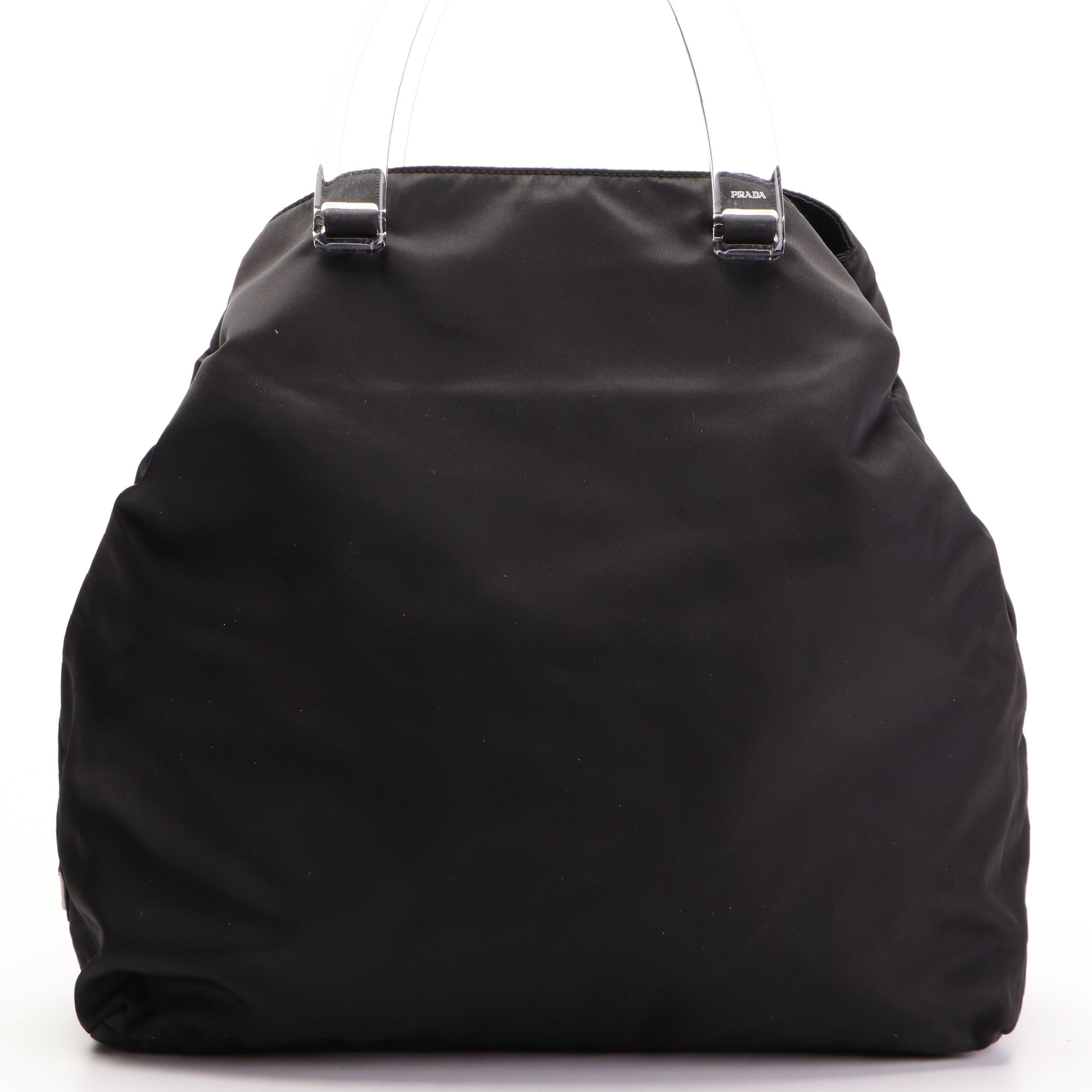 Prada Tote Bag Medium in Black Nylon Tessuto with Clear Composite Handles