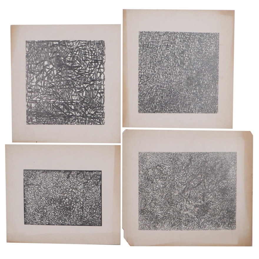 Achi Sullo Abstract Expressionist Style Graphite Drawings, Circa 1955