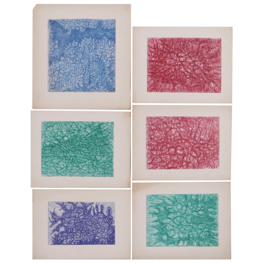 Achi Sullo Abstract Expressionist Style Ink Drawings, Circa 1959