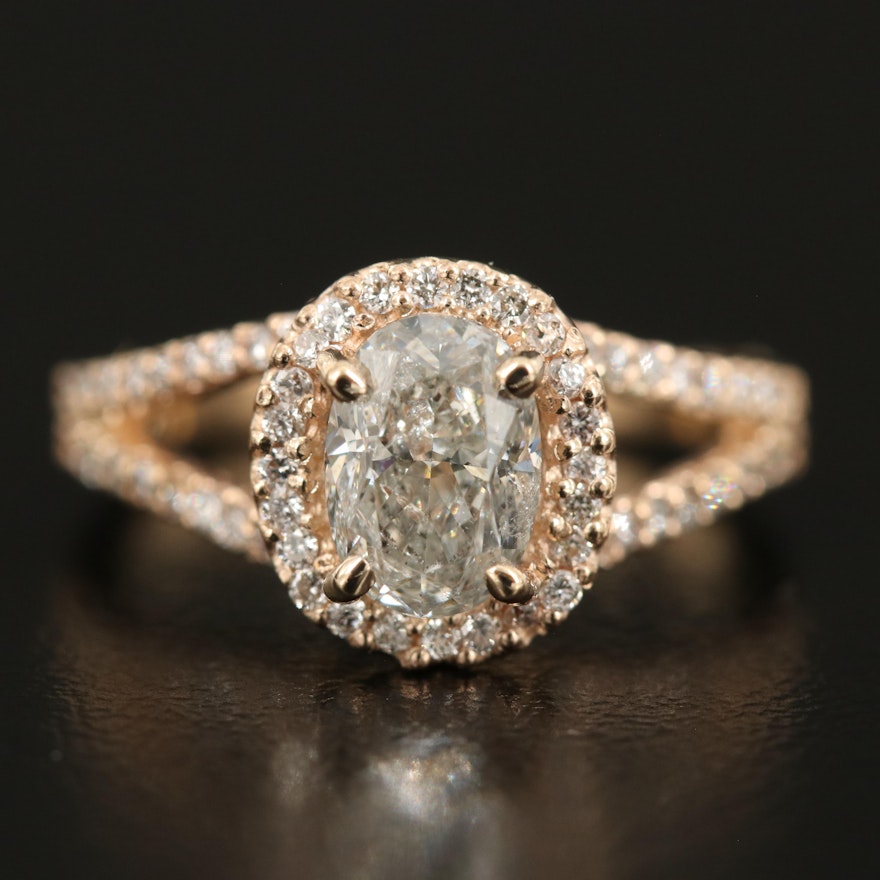 14K Diamond Ring with 1.01 CT Center Diamond