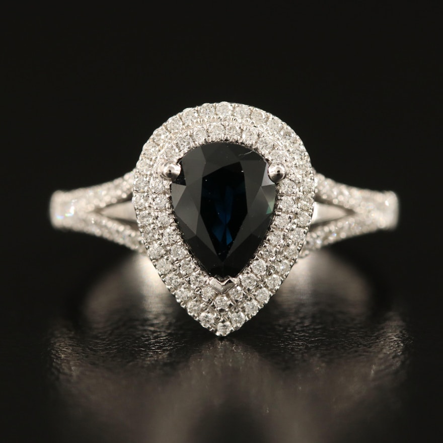 14K 1.31 CT Sapphire and Diamond Teardrop Ring