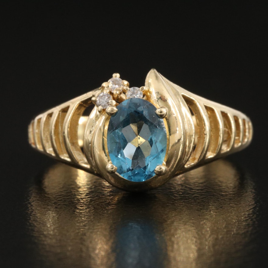 14K Swiss Blue Topaz and Diamond Ring