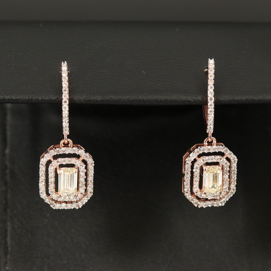 14K Diamond Earrings with 1.03 CTW Diamond Centers