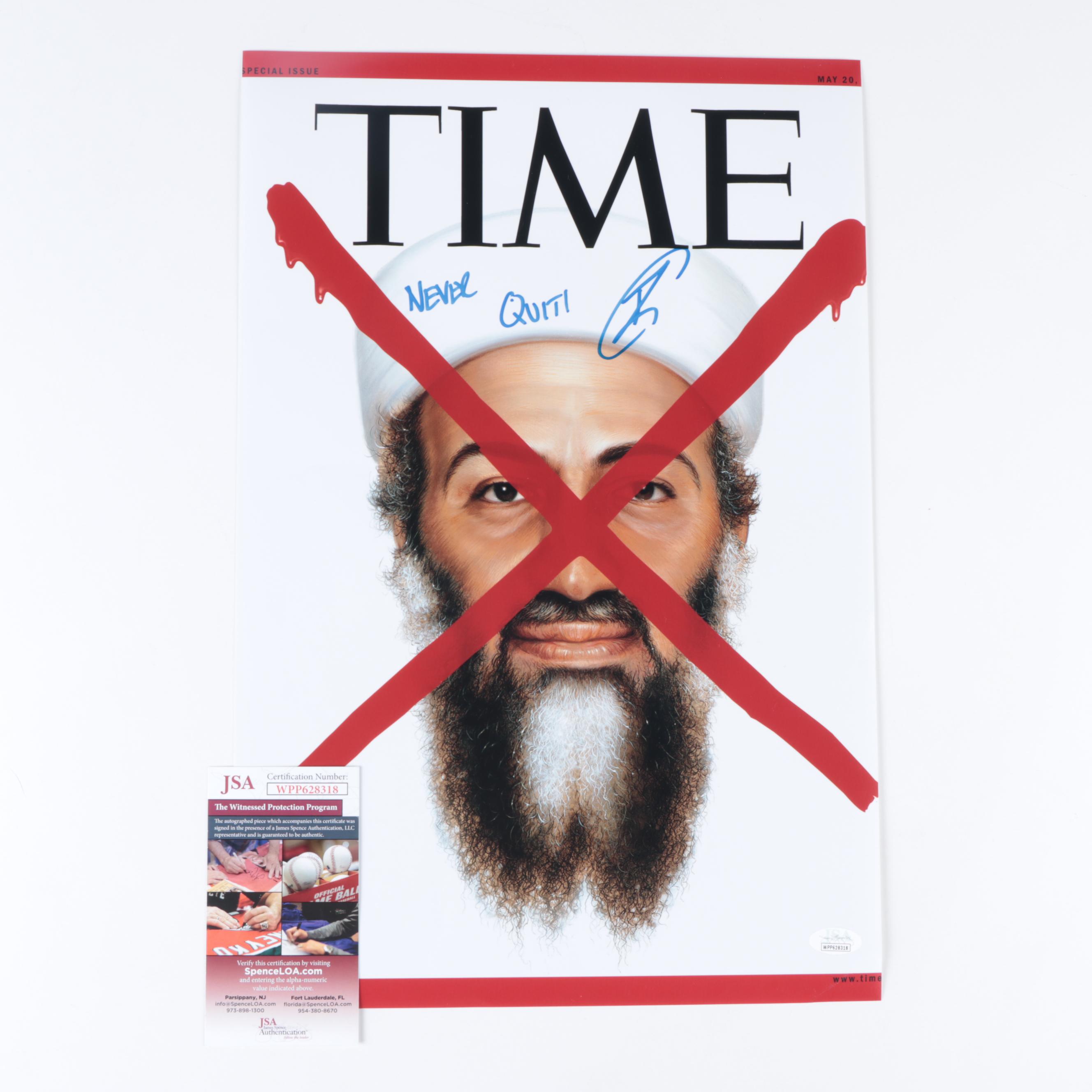 Robert O'Neill Signed "Never Quit" Osama Bin Laden "Time" Poster Print, JSA