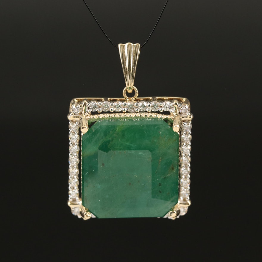 14K 43.46 CT Emerald and Diamond Halo Pendant