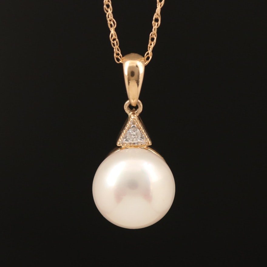 14K Pearl and Diamond Pendant Necklace