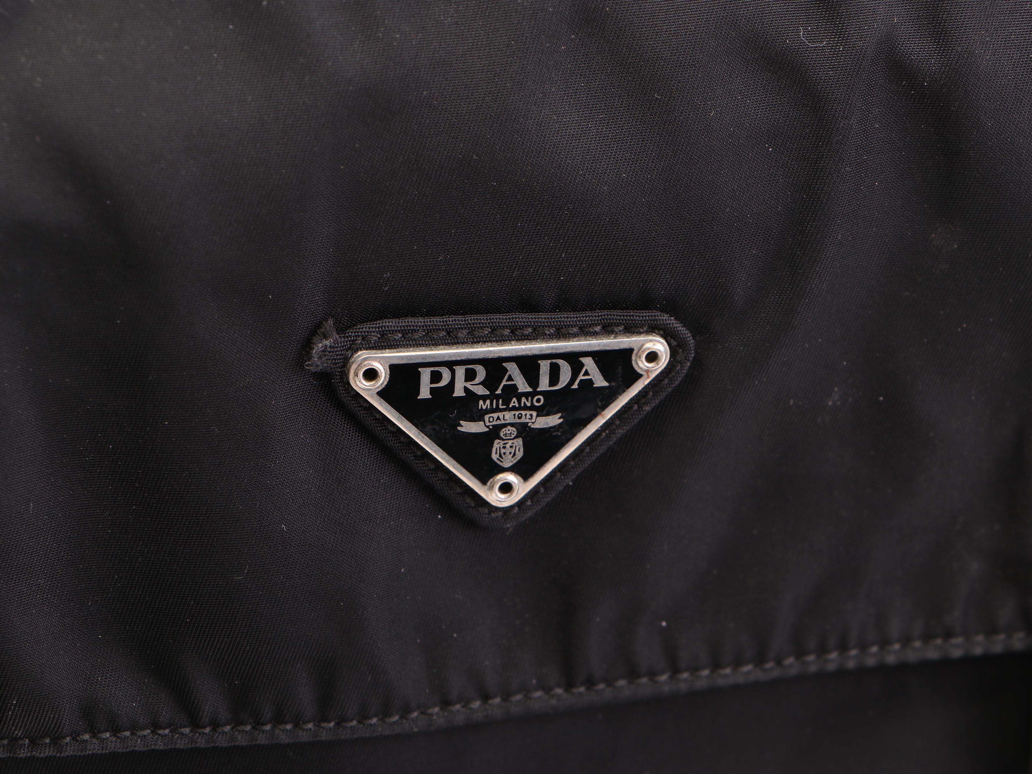 Prada Small Messenger Flap Bag in Black Tessuto Nylon with Glace Leather Trim