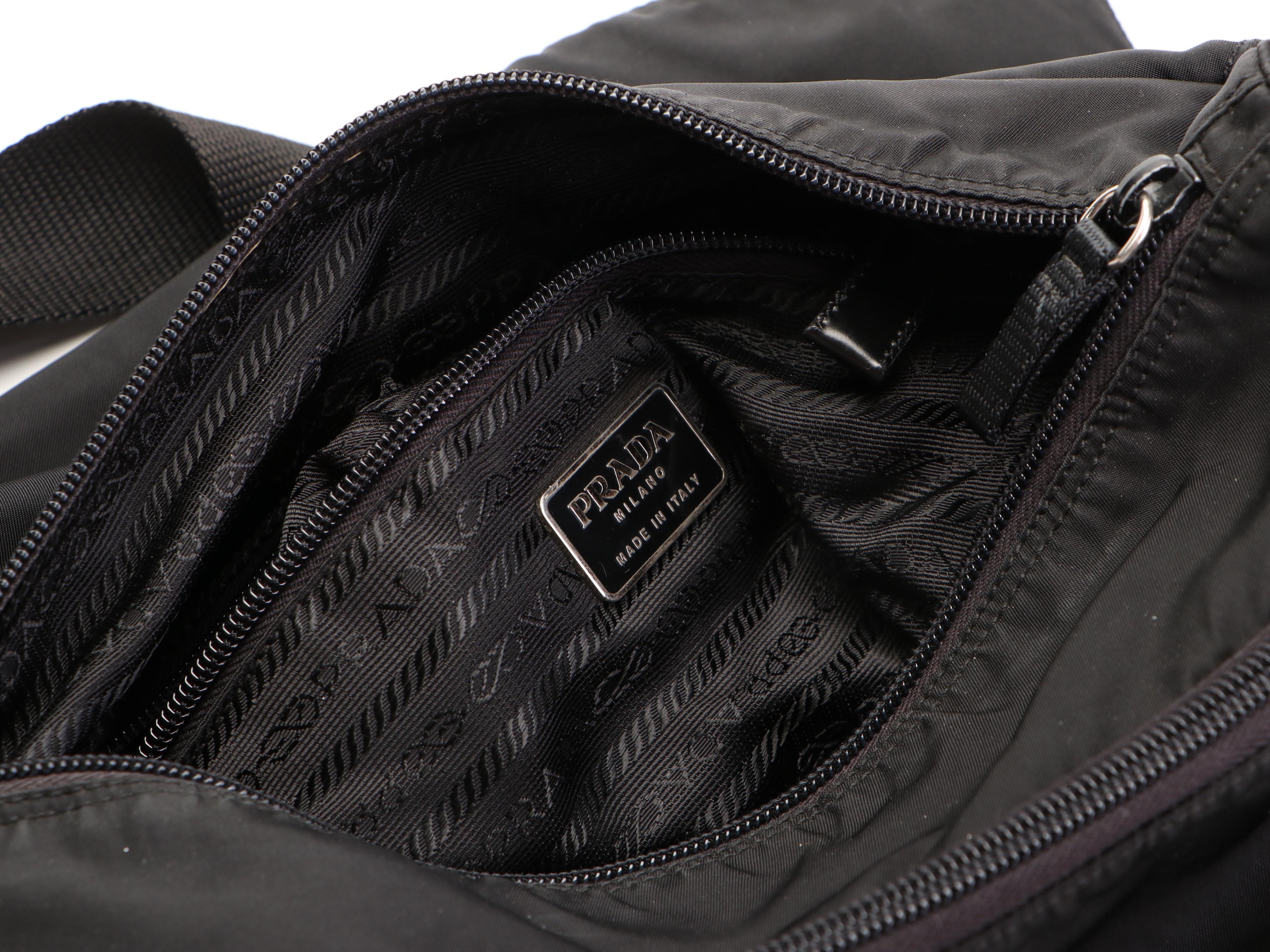 Prada Small Messenger Flap Bag in Black Tessuto Nylon with Glace Leather Trim